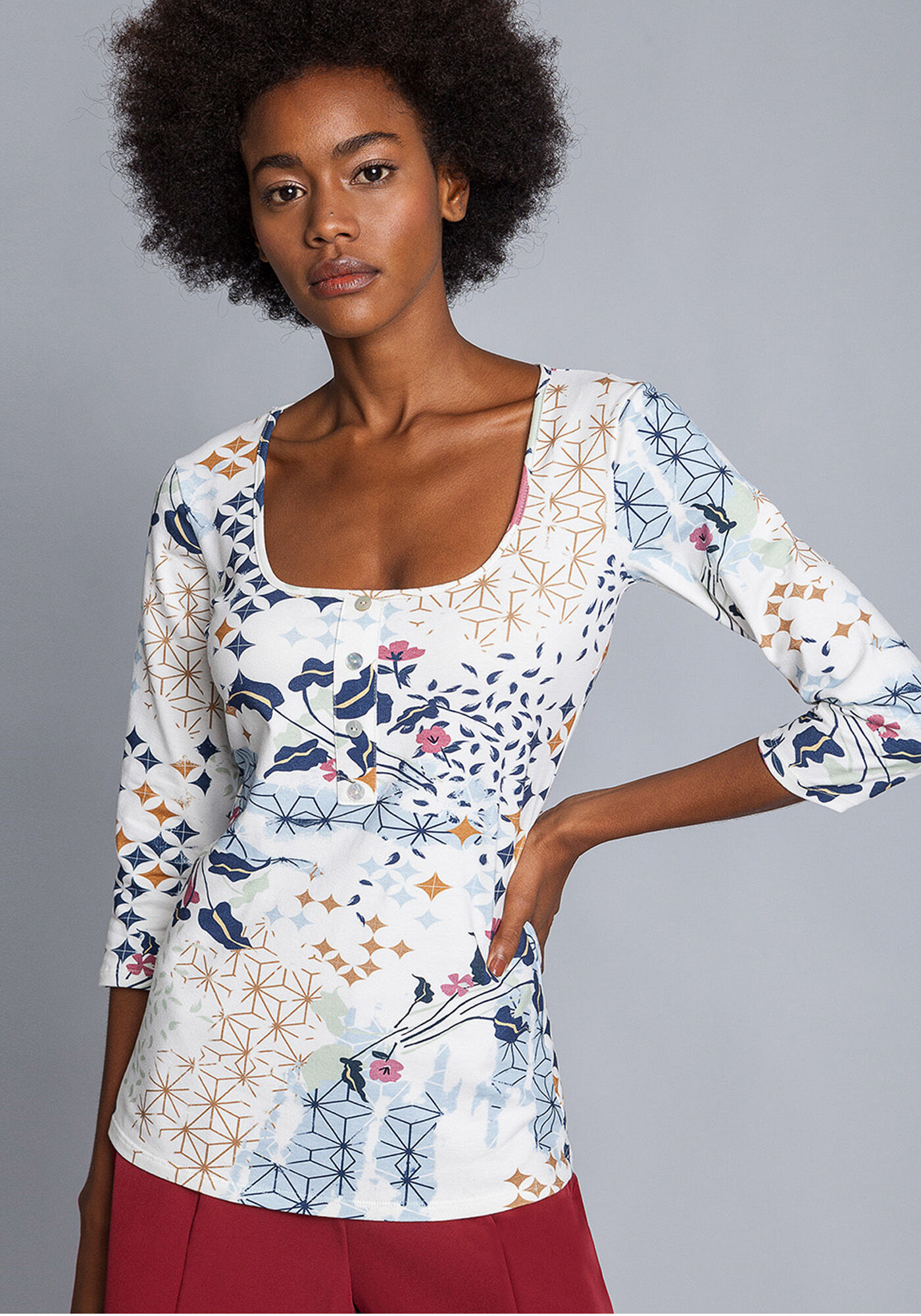 Blusa Mangas 3/4 Estampada, , large.