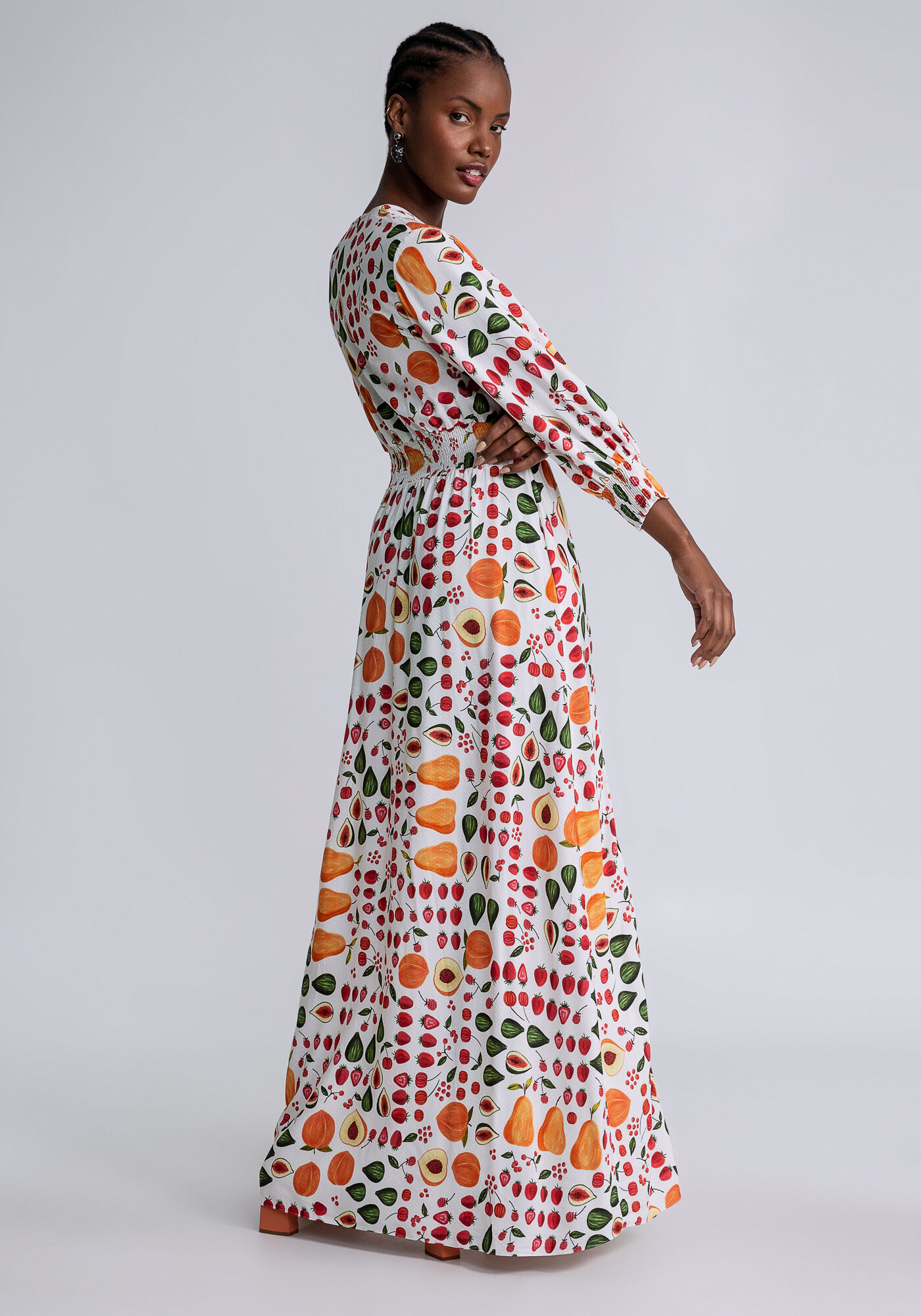 Vestido longo estampado de manga comprida sales