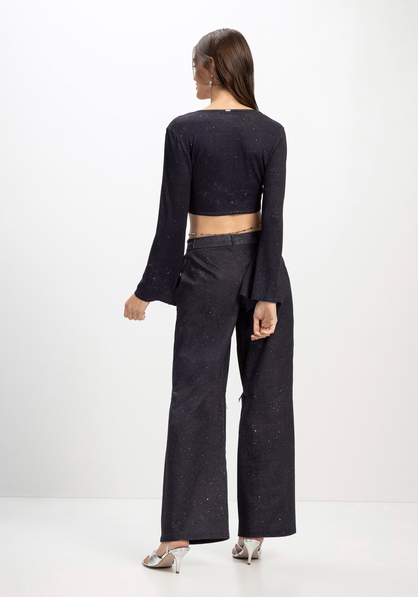 Blusa Cropped em Malha com Manga Longa Sino, , large.