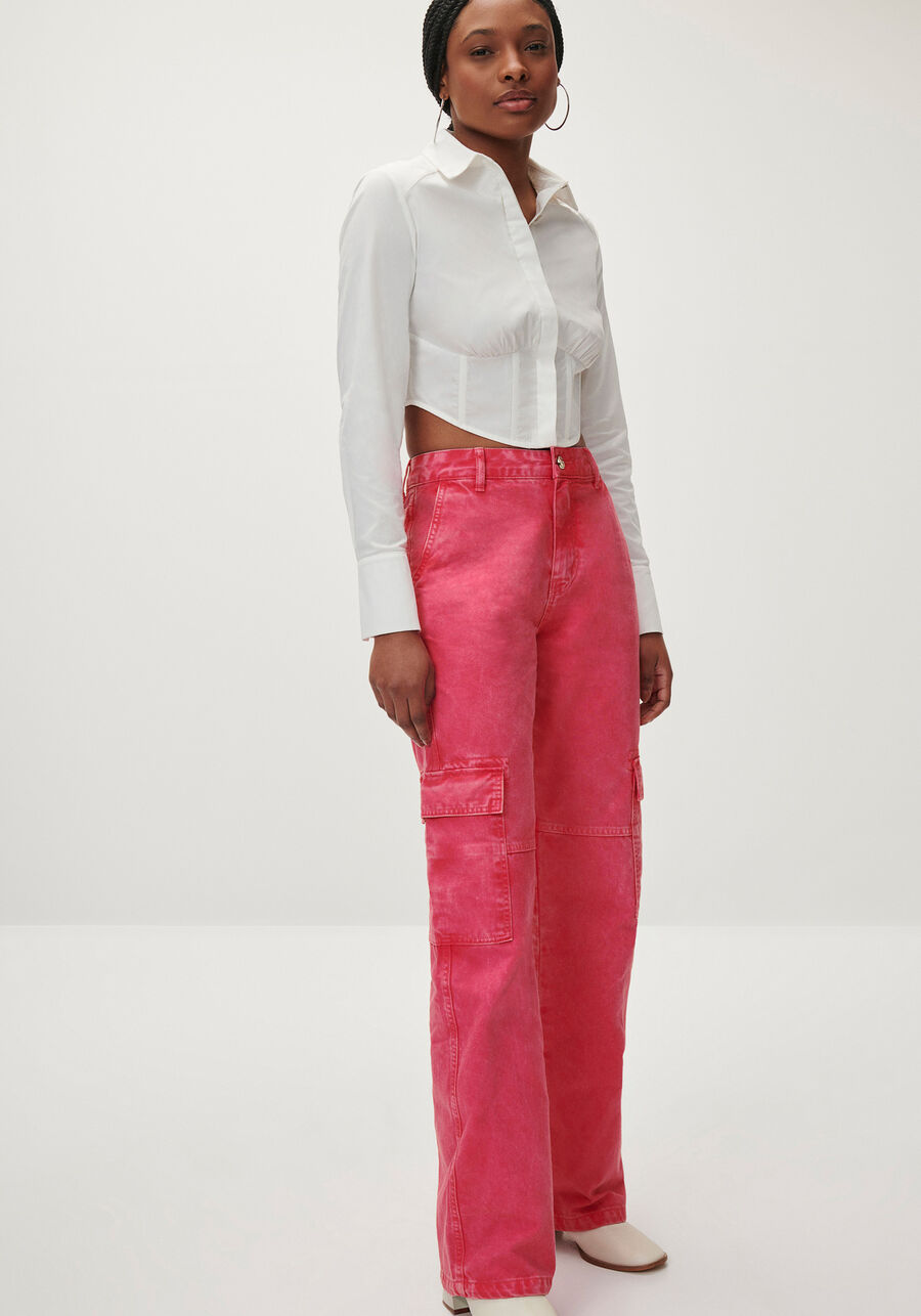 Calça Sarja Reta Cargo com Amarração Barra, . Calça Sarja Reta Cargo com Amarração Barra, , large.