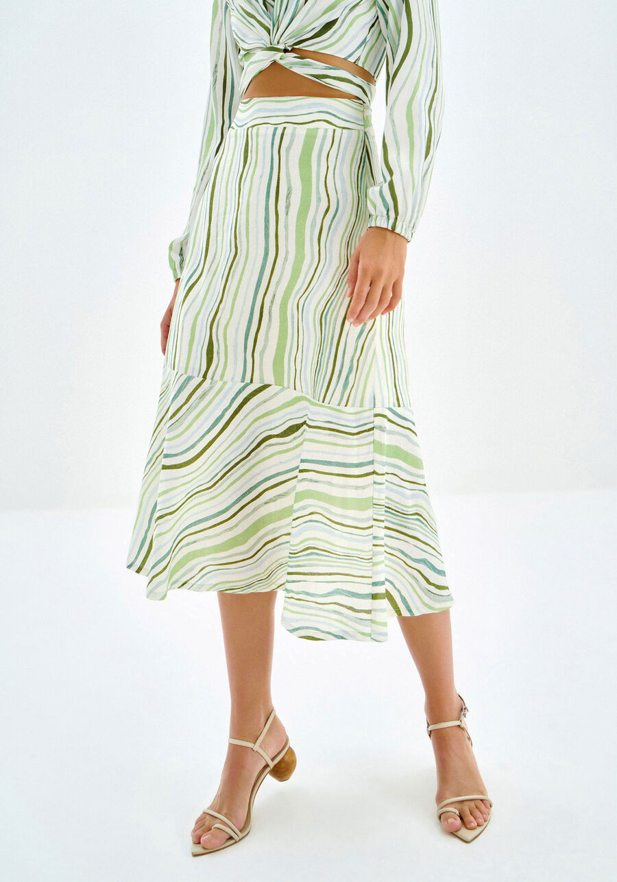 Saia Midi Evasê em Linho Estampada, . Saia Midi Evasê em Linho Estampada, , large.