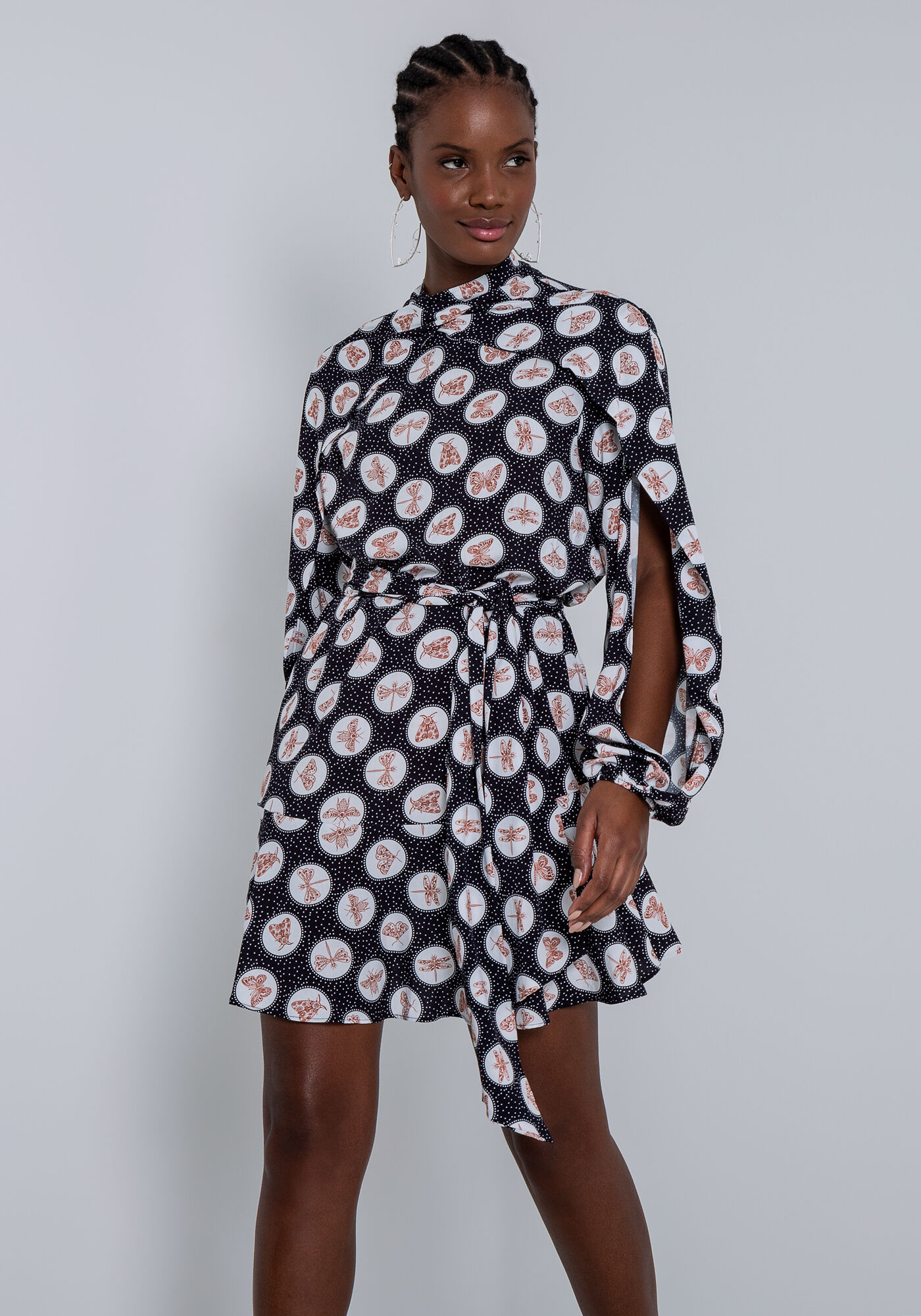 Vestido Mangas Longas Abertura Com Cinto, , large.