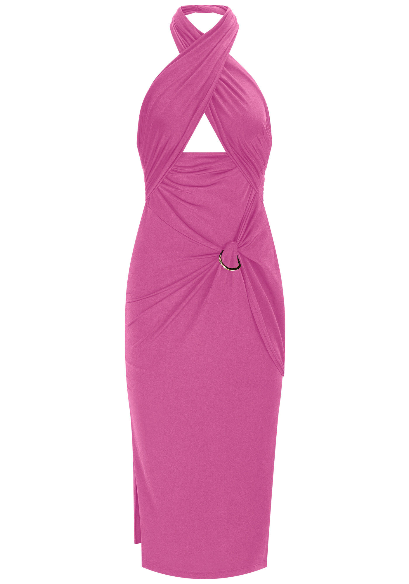 Vestido Midi Cross Neck em Malha com Brilho, , large.