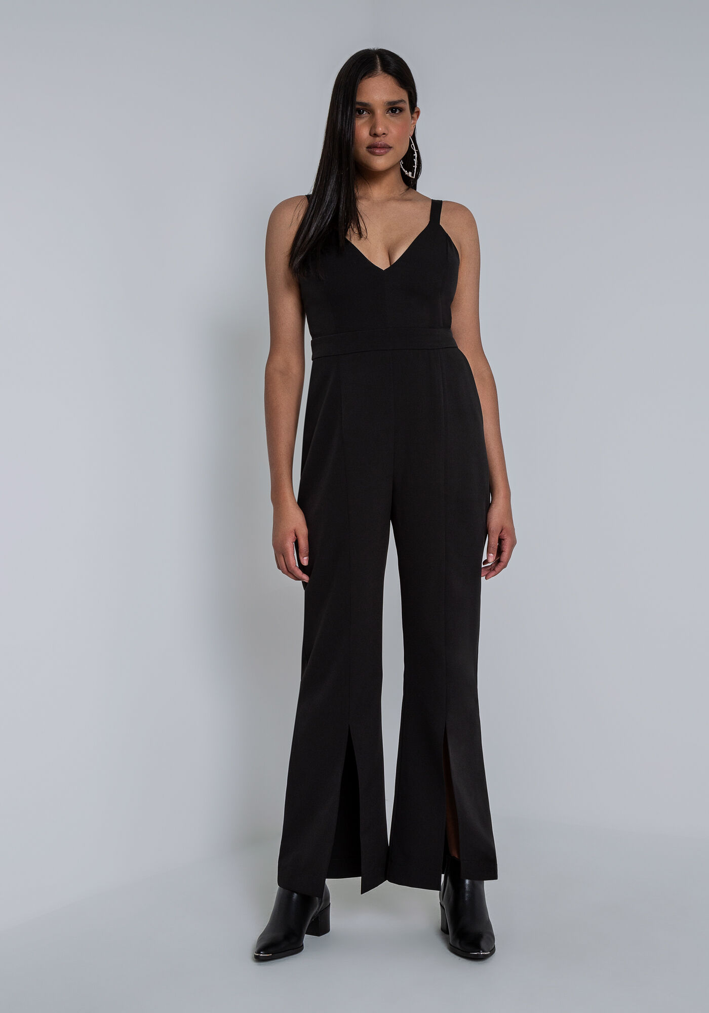 Macac&atilde;o Longo em Tecido Petra com Fenda, PRETO REATIVO, large.