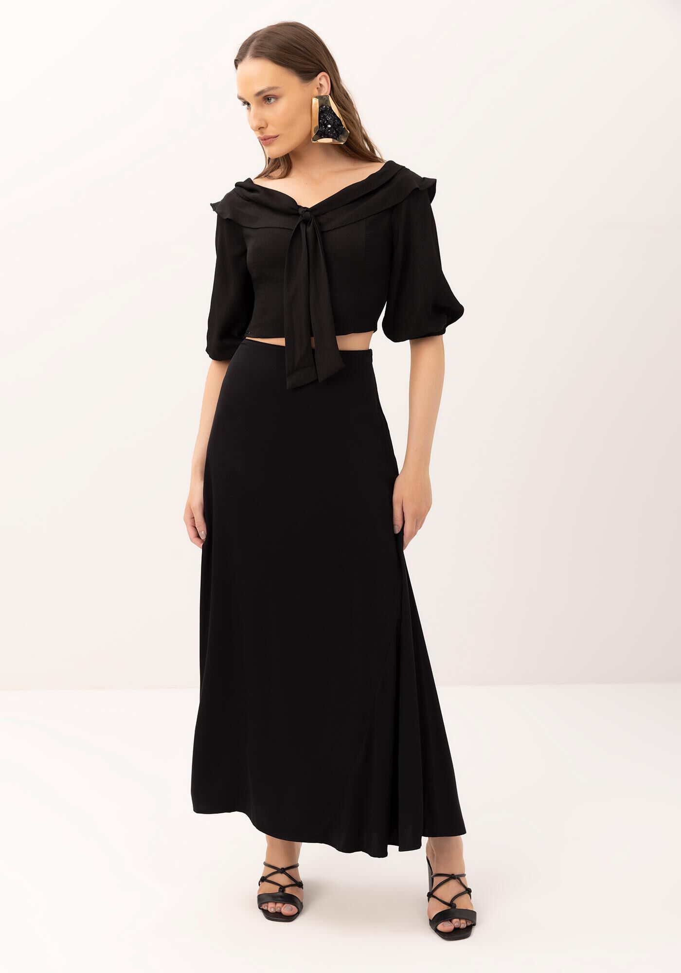 Saia Longa em Tecido Istambul com Cintura Alta, , large.