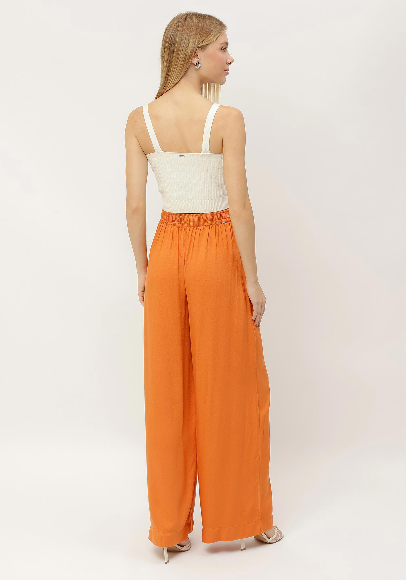 Cal&ccedil;a Pantalona em Crepe com Detalhe C&oacute;s, , large.