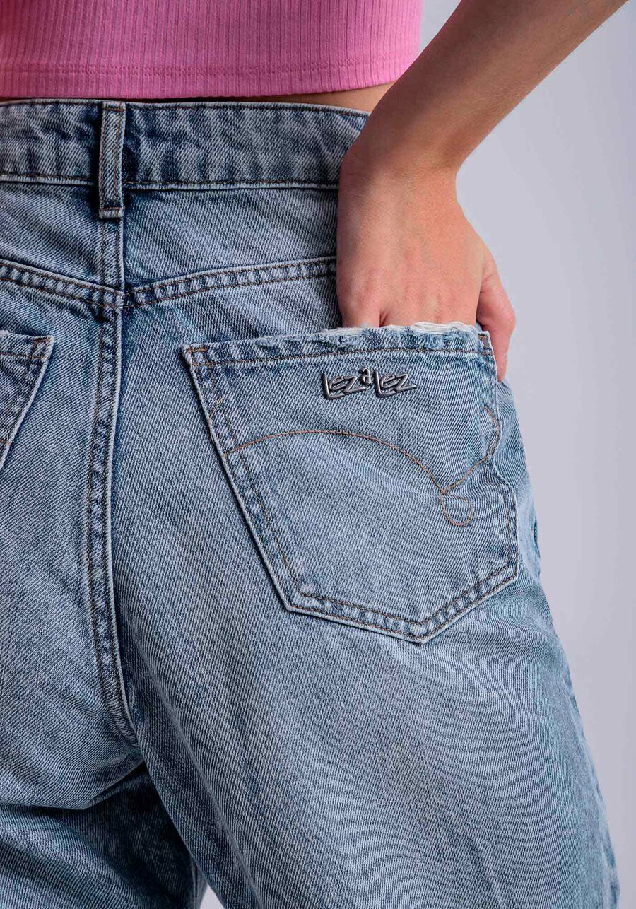 Calça Jeans Mom Estonada com Pespontos, , large.