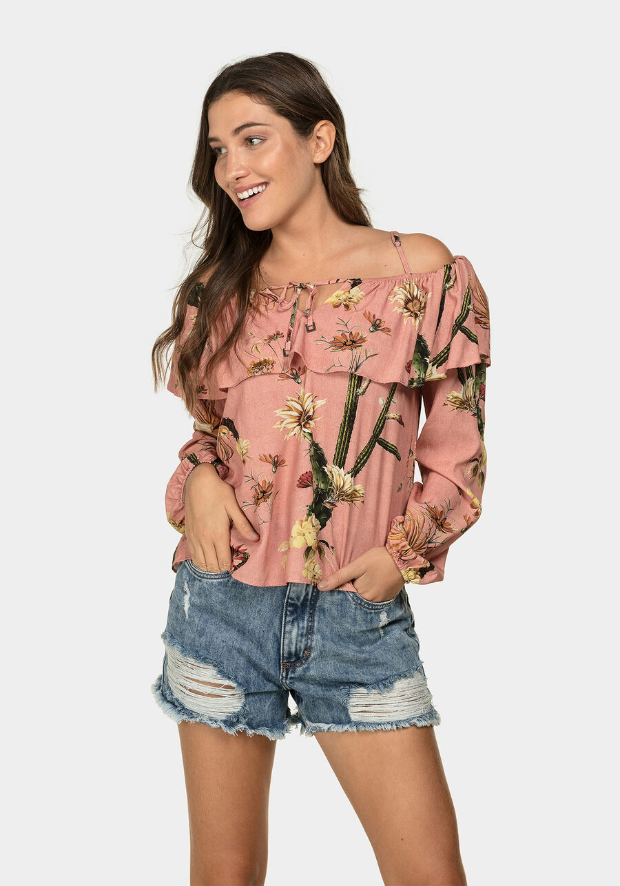 Blusa Manga Longa Estampada Tecido, , large.