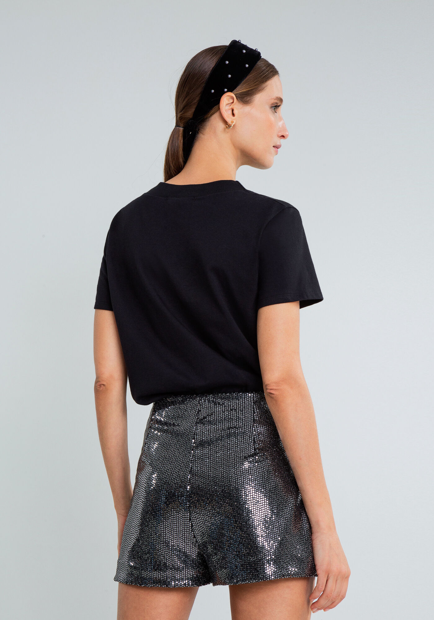 T-shirt P&eacute;rolas Faixa Veludo, PRETO, large.