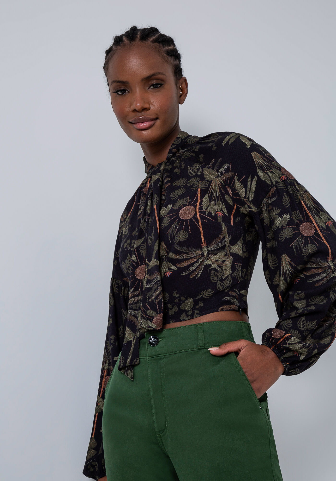 Blusa Cropped Manga Bufante e La&ccedil;o, SONHO TROPICAL, large.