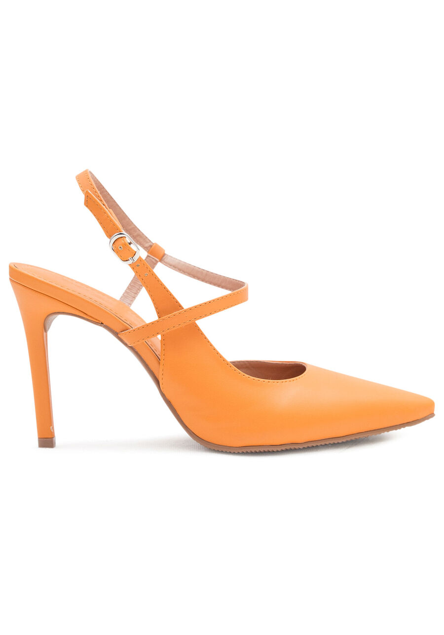 Scarpin Salto Fino Slingback, LARANJA CAJA. Scarpin Salto Fino Slingback, LARANJA CAJA, large.