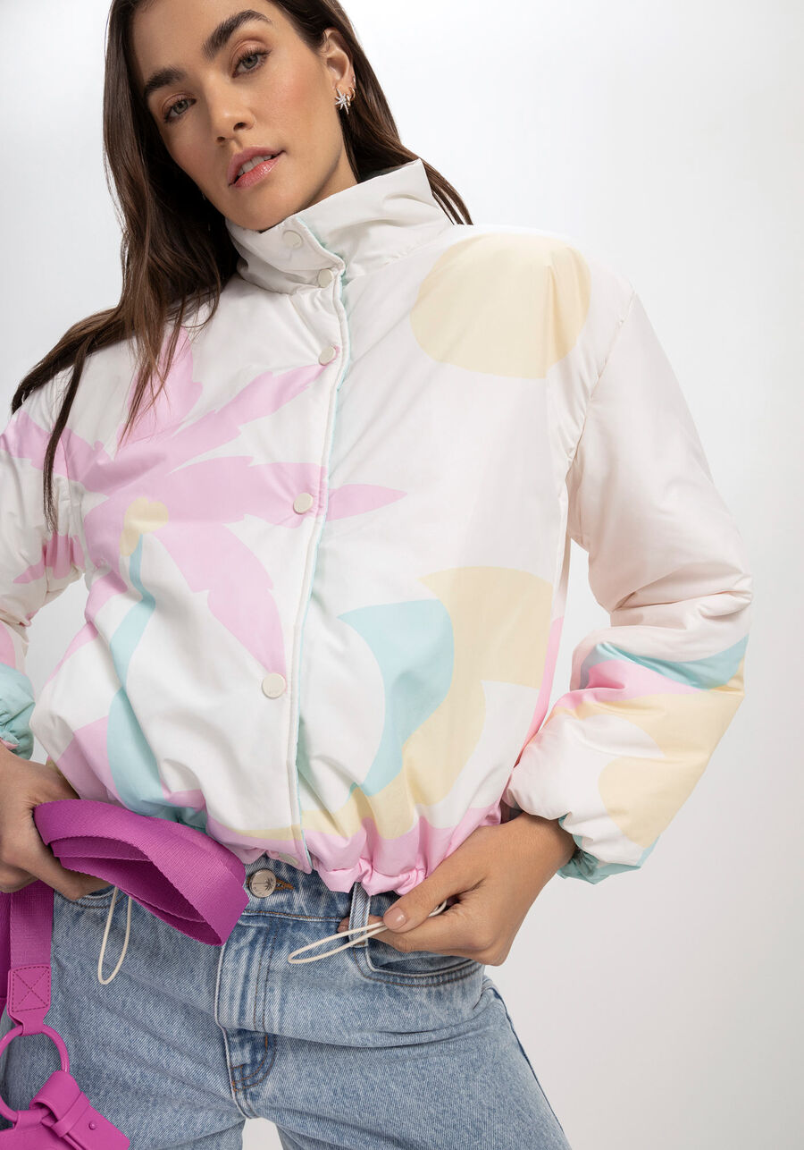 Jaqueta Puffer Gola Alta Estampada, . Jaqueta Puffer Gola Alta Estampada, , large.