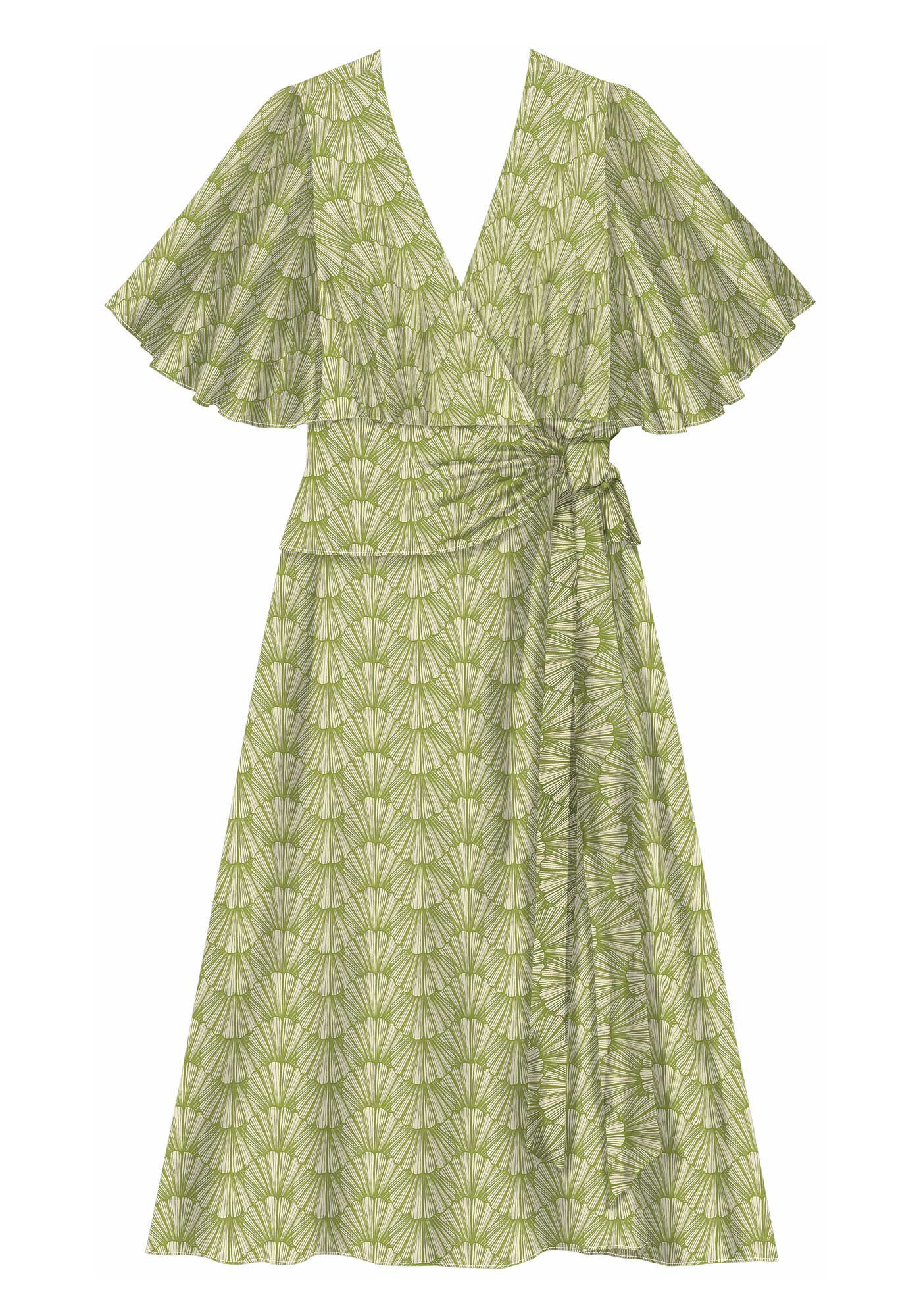 Vestido Midi Estampado Transpassado com Manga Flare, , large.