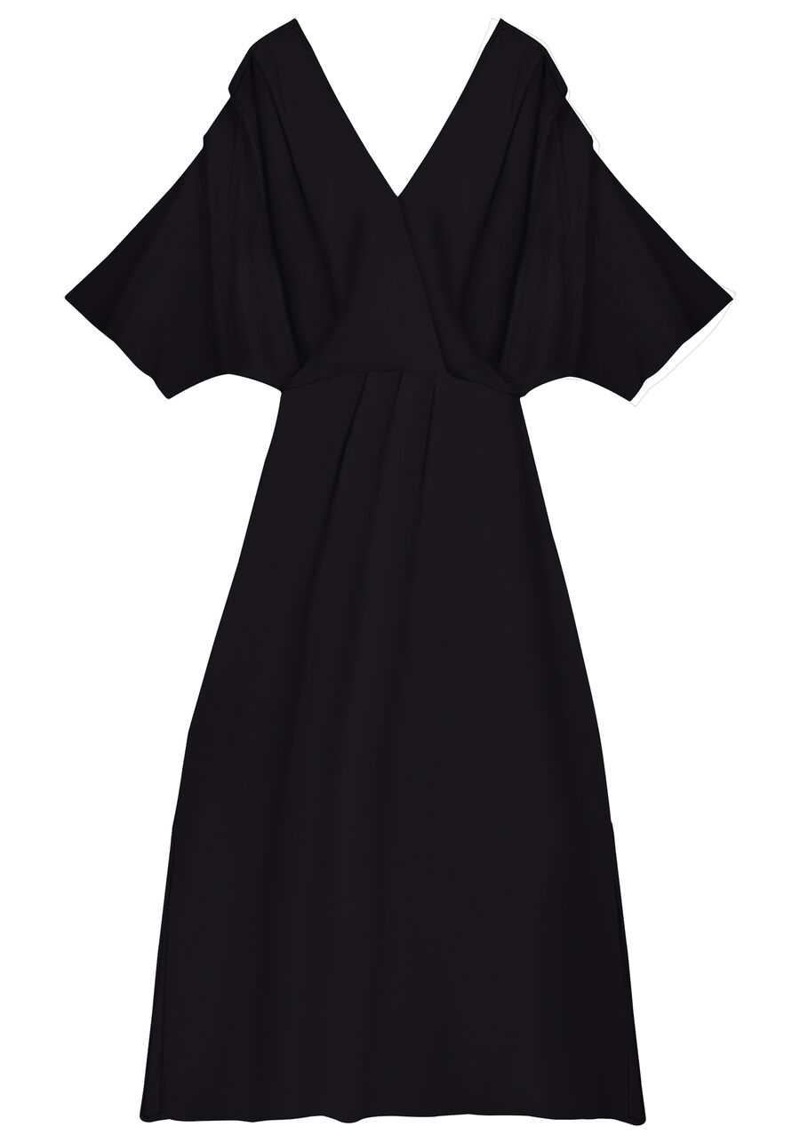 Vestido Midi em Viscose com Pregas Manga, . Vestido Midi em Viscose com Pregas Manga, , large.