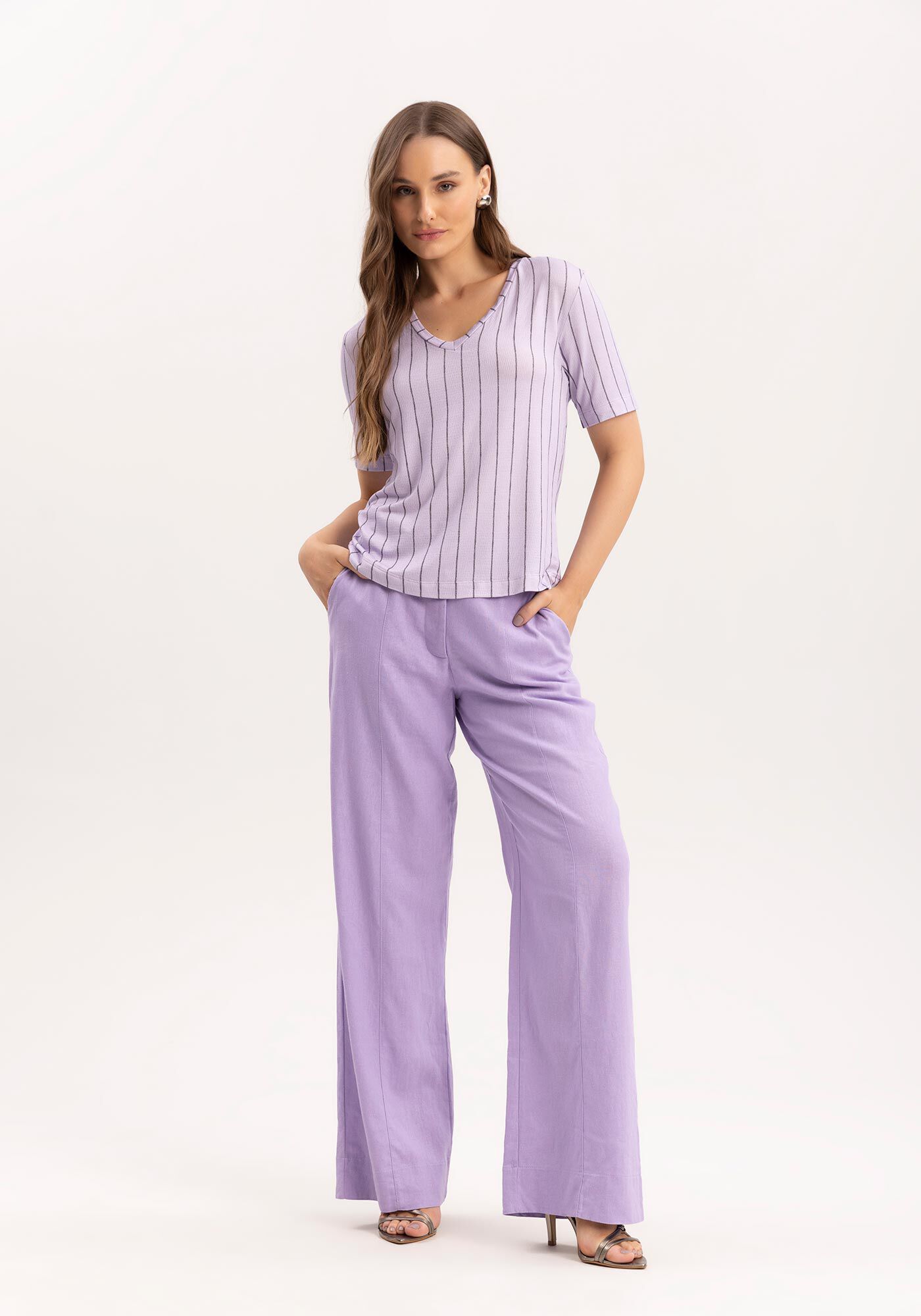 Blusa Estampada em Malha com Decote V, , large.