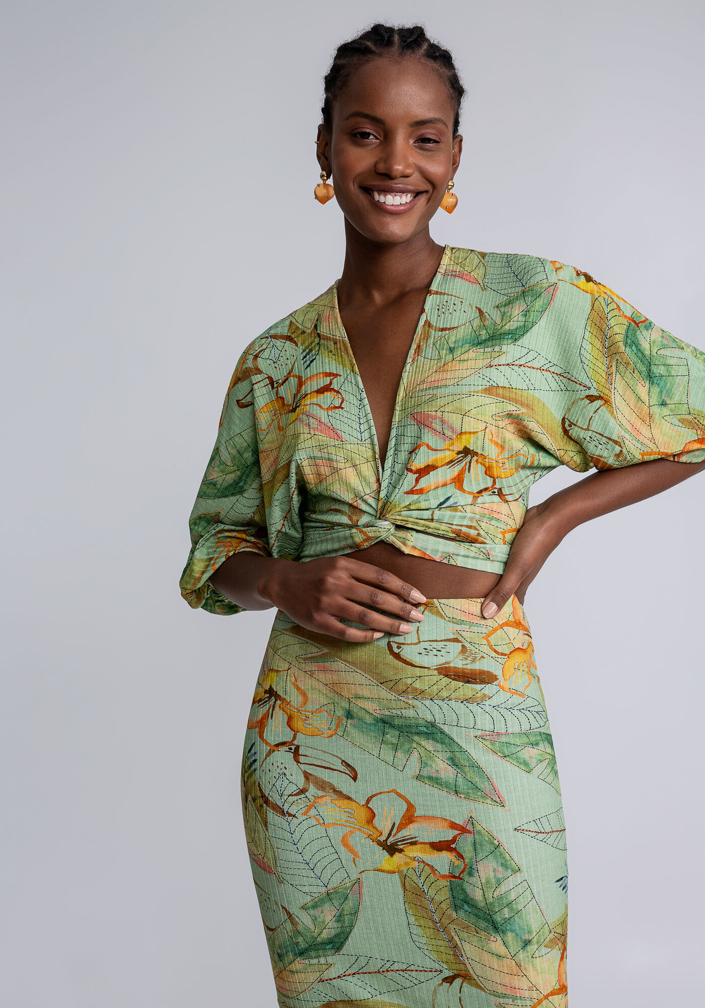 Blusa Cropped Manga 3/4 Transpassada, , large.