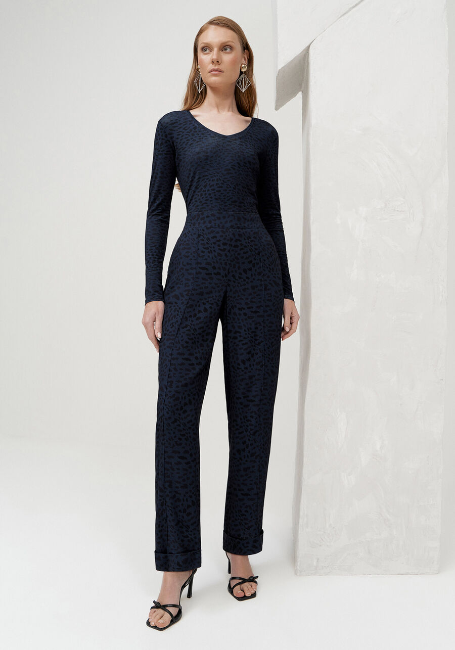 Calça Reta em Viscose Estampada, LEOPARDO. Calça Reta em Viscose Estampada, LEOPARDO, large.