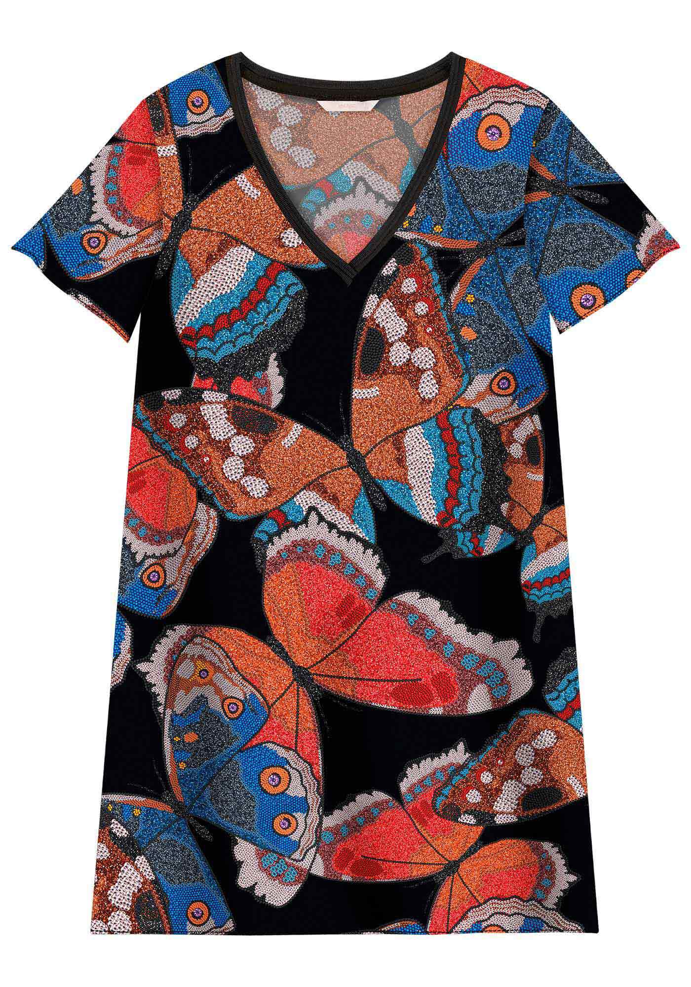 Vestido Curto Estampado com Decote V Retil&iacute;nea, , large.