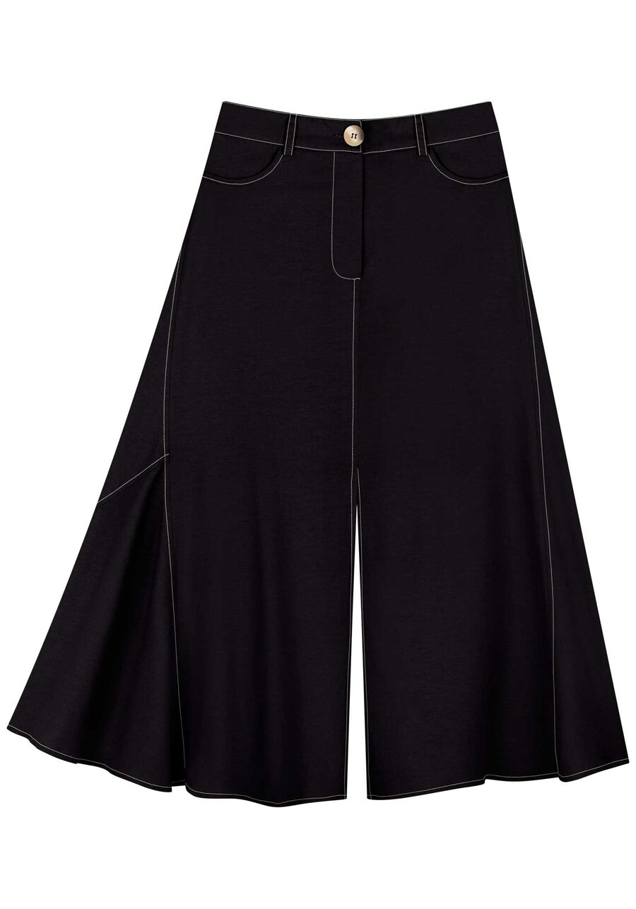 Saia Midi De Cintura Alta Com Fenda E Pesponto Contrastante, . Saia Midi De Cintura Alta Com Fenda E Pesponto Contrastante, , large.