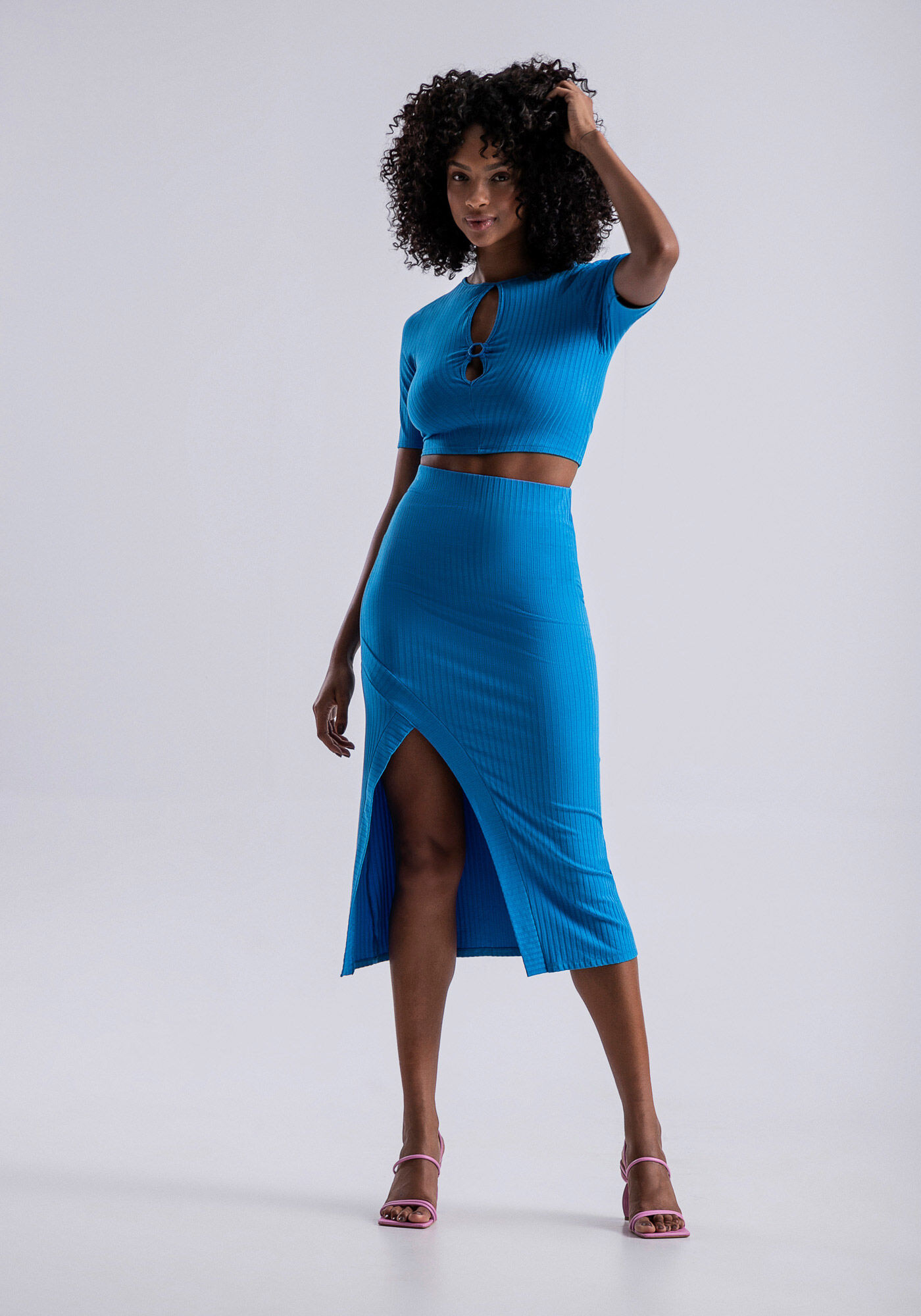 Blusa Cut Out Canelada com Recorte Costas, , large.