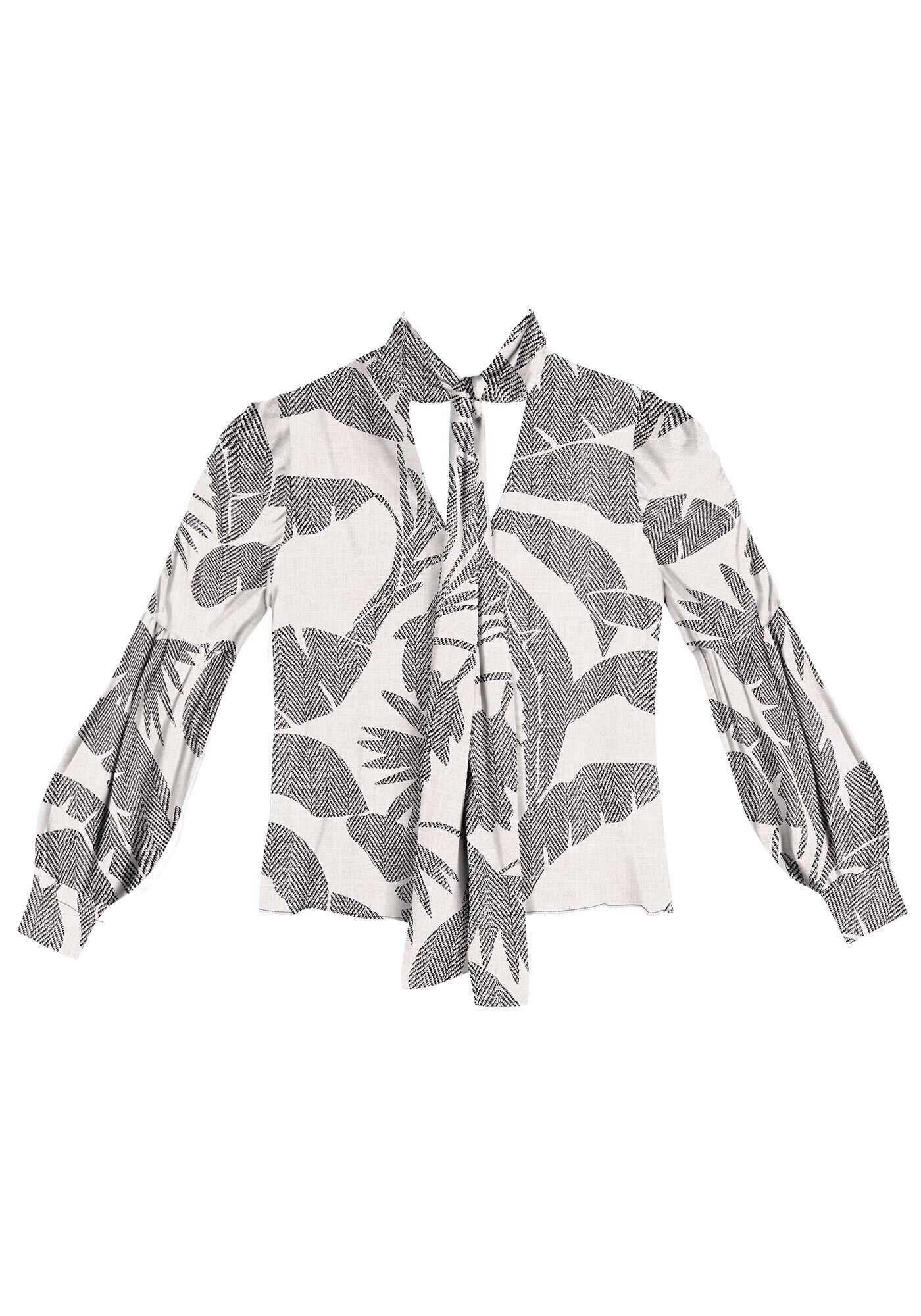 Blusa Manga Longa Estampada com La&ccedil;o Gola, , large.