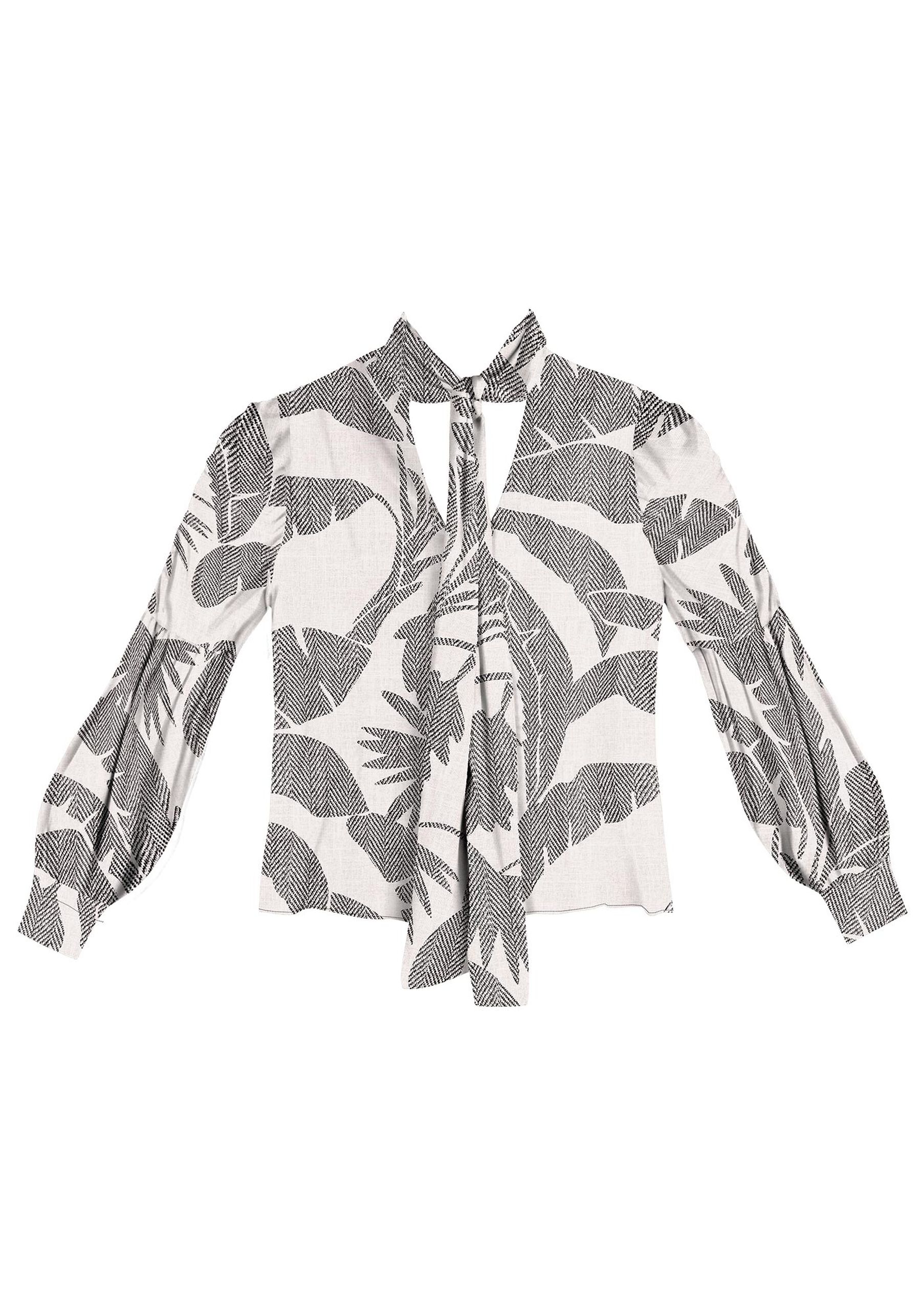 Blusa Manga Longa Estampada com Laço Gola, . Blusa Manga Longa Estampada com Laço Gola, , large.