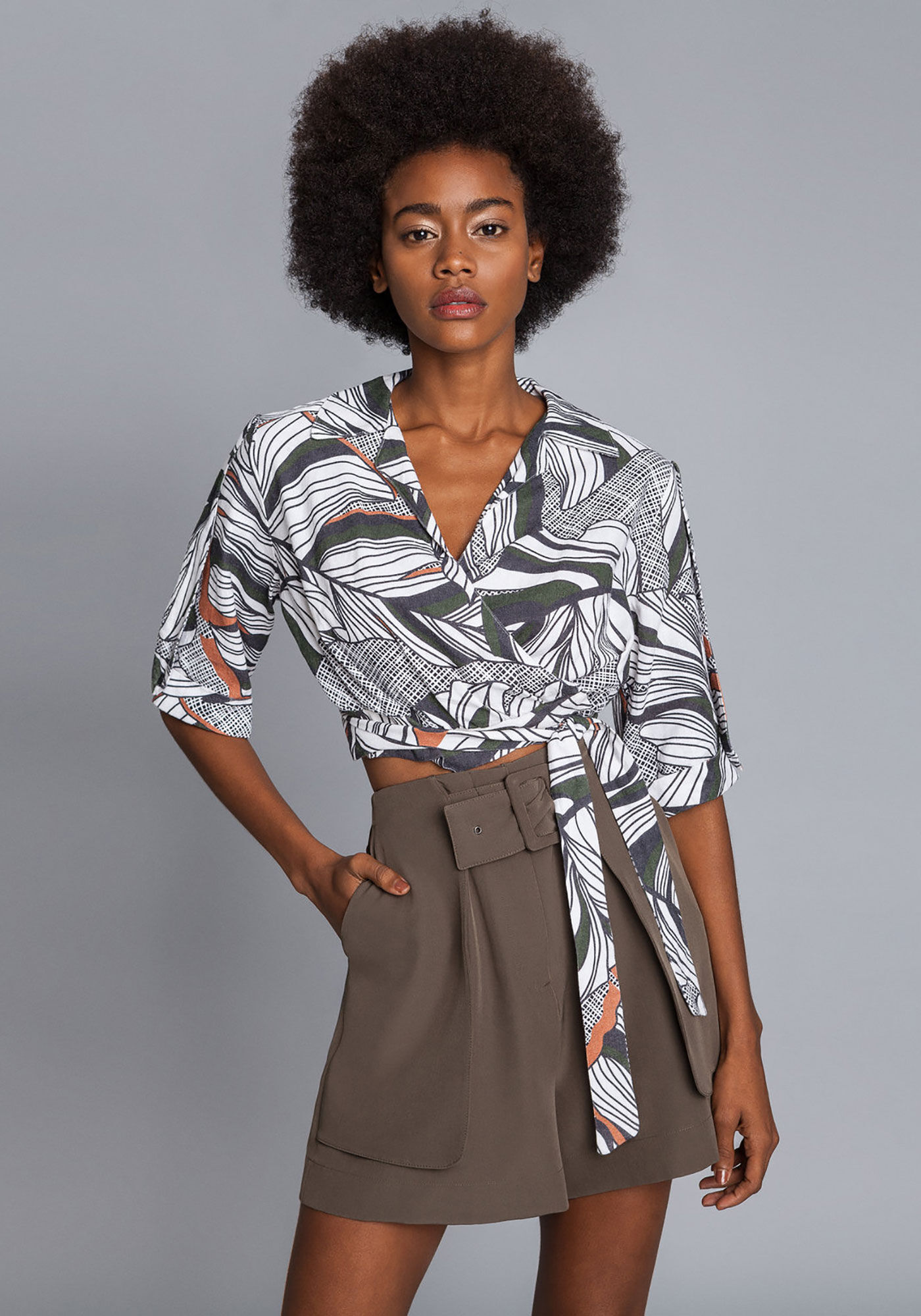 Blusa Cropped Linho Estampa, , large.