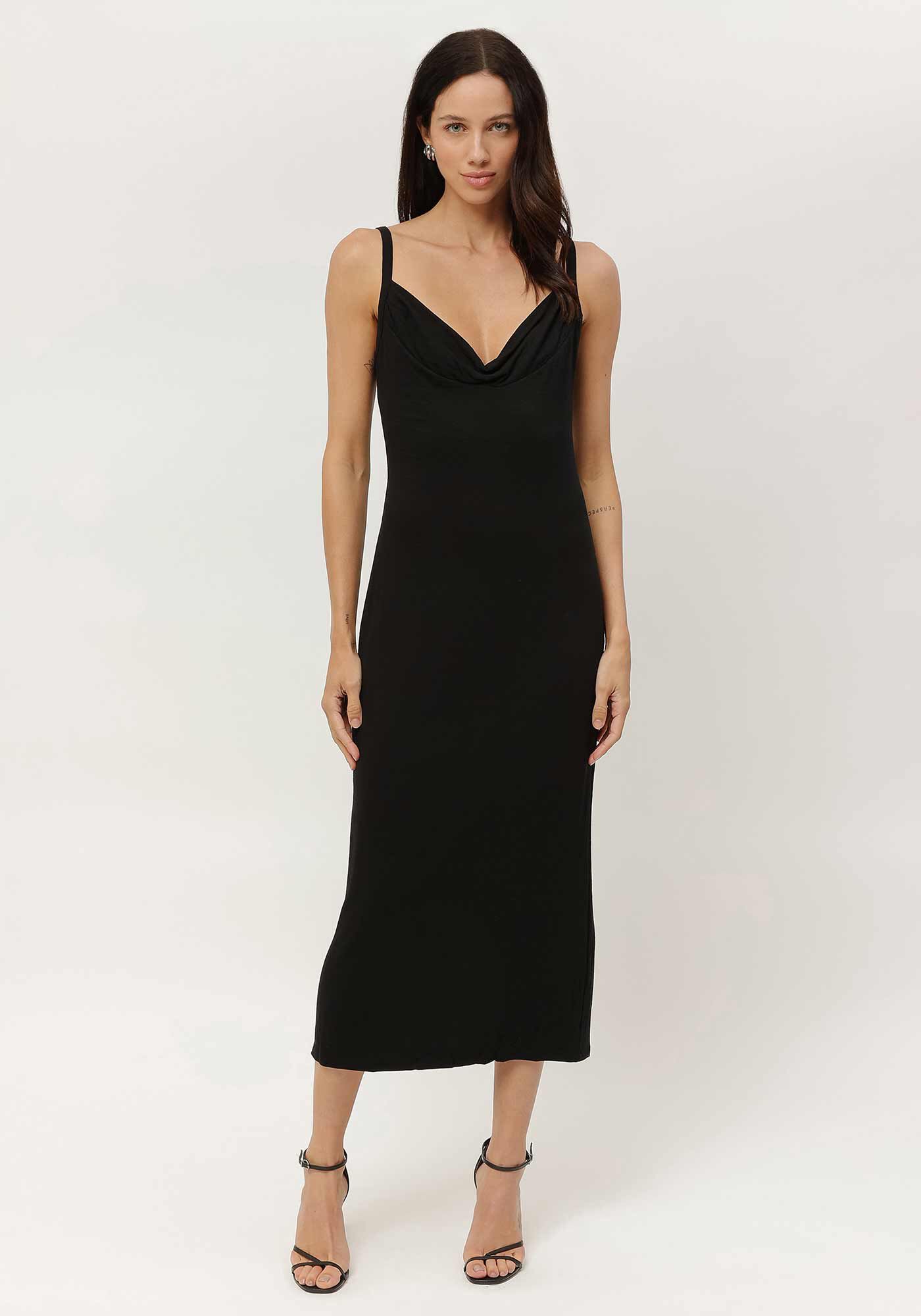 Vestido Midi Justo com Decote Degag&ecirc;, , large.