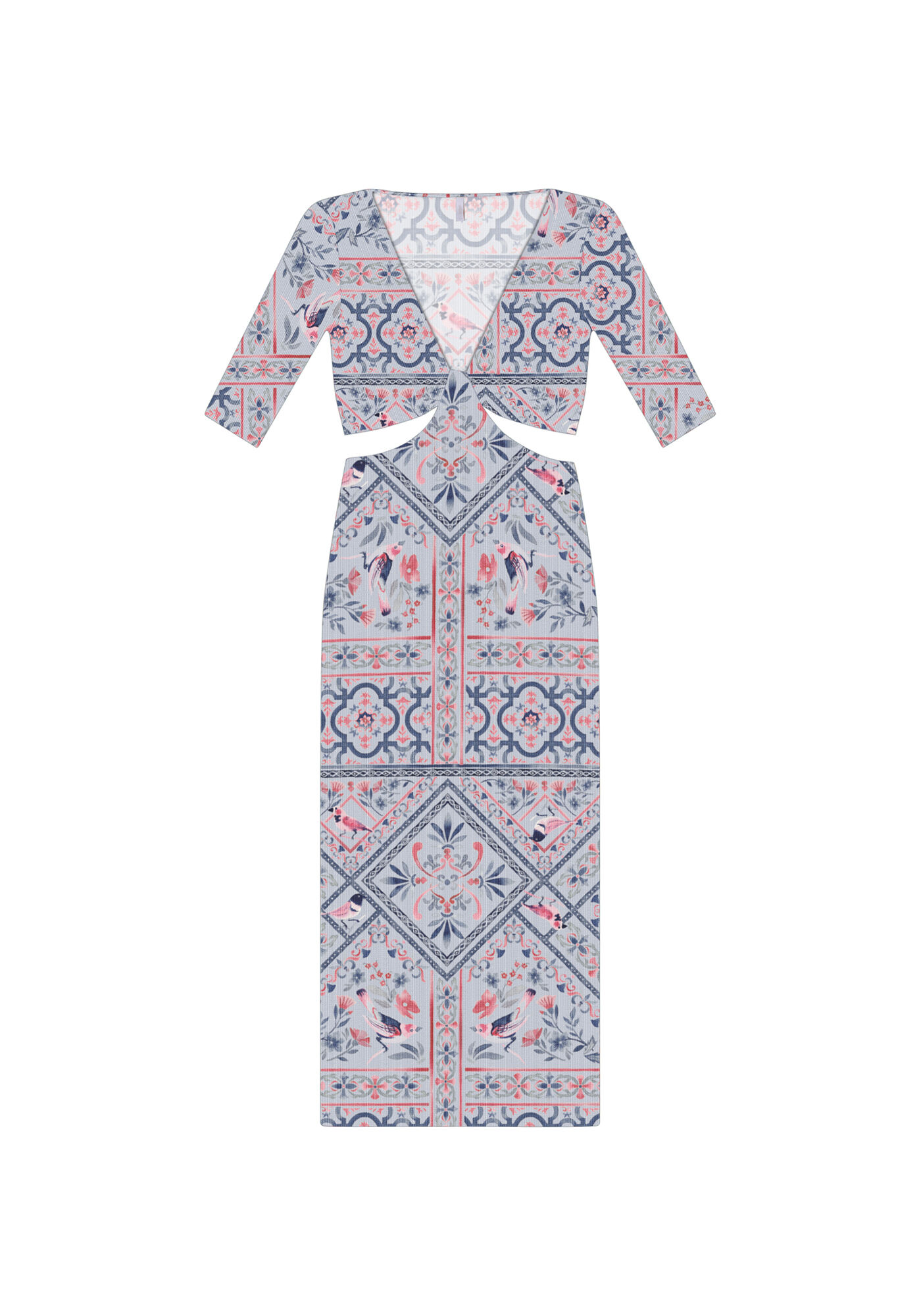 Vestido Midi Estampado Recorte Cintura, SERENA, large.