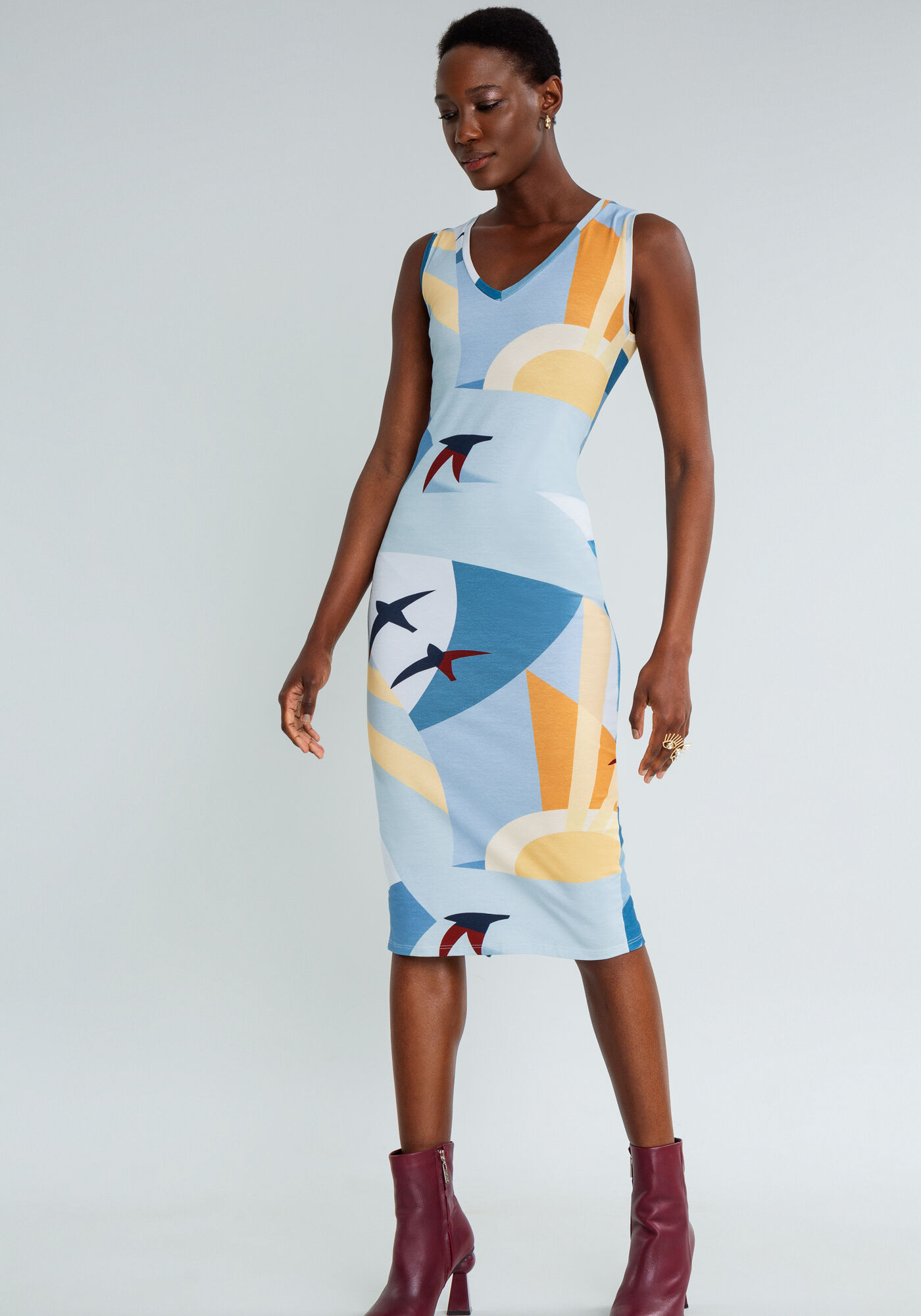 Vestido M&iacute;di Decote V Estampa, , large.