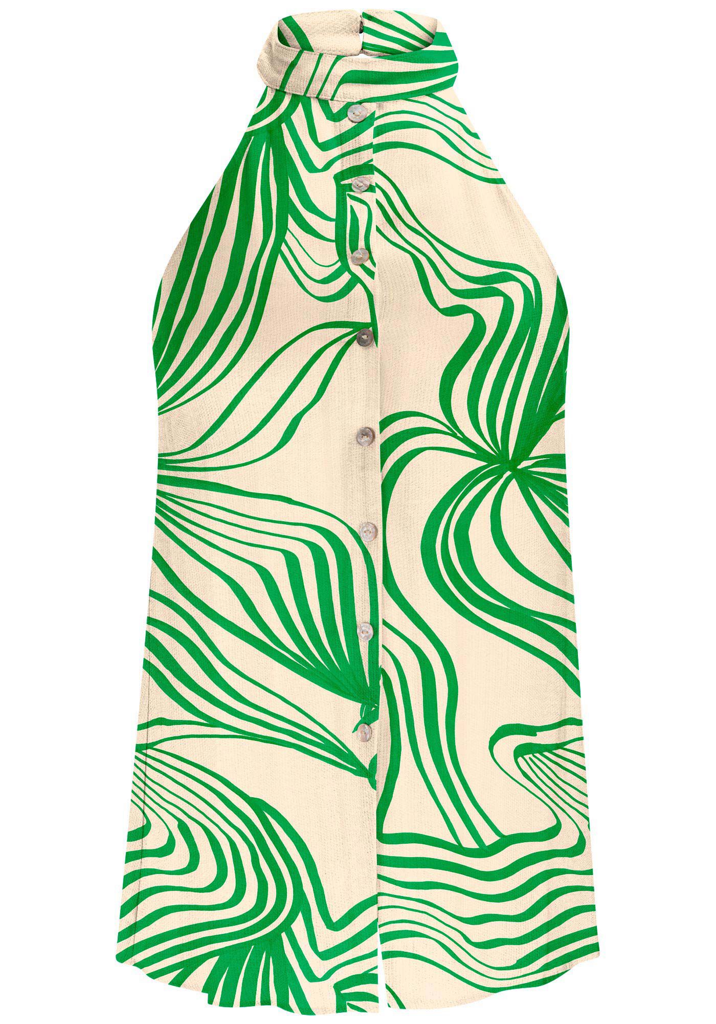 Blusa Alongada Halter Neck Estampada com Gola Alta, , large.