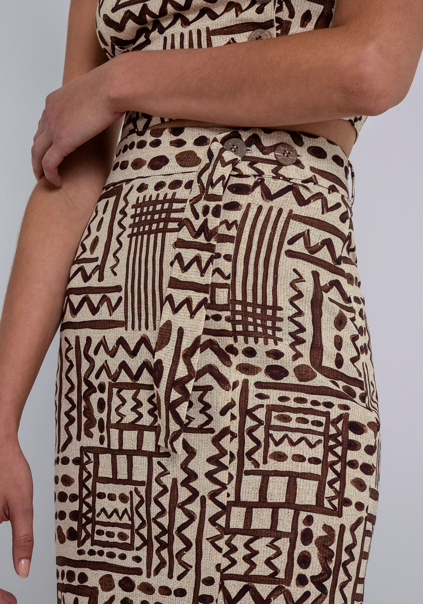 Saia Midi em Linho com Fenda e Faixa, , large.