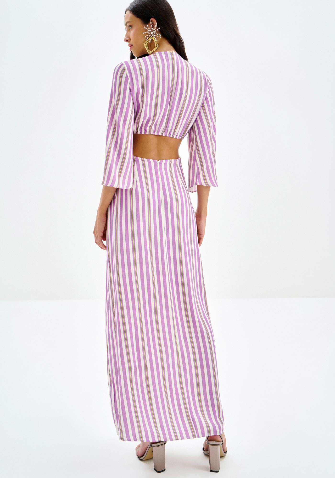 Vestido Midi Ch&aacute; Estampado com Cut Out, LAVANDA, large.