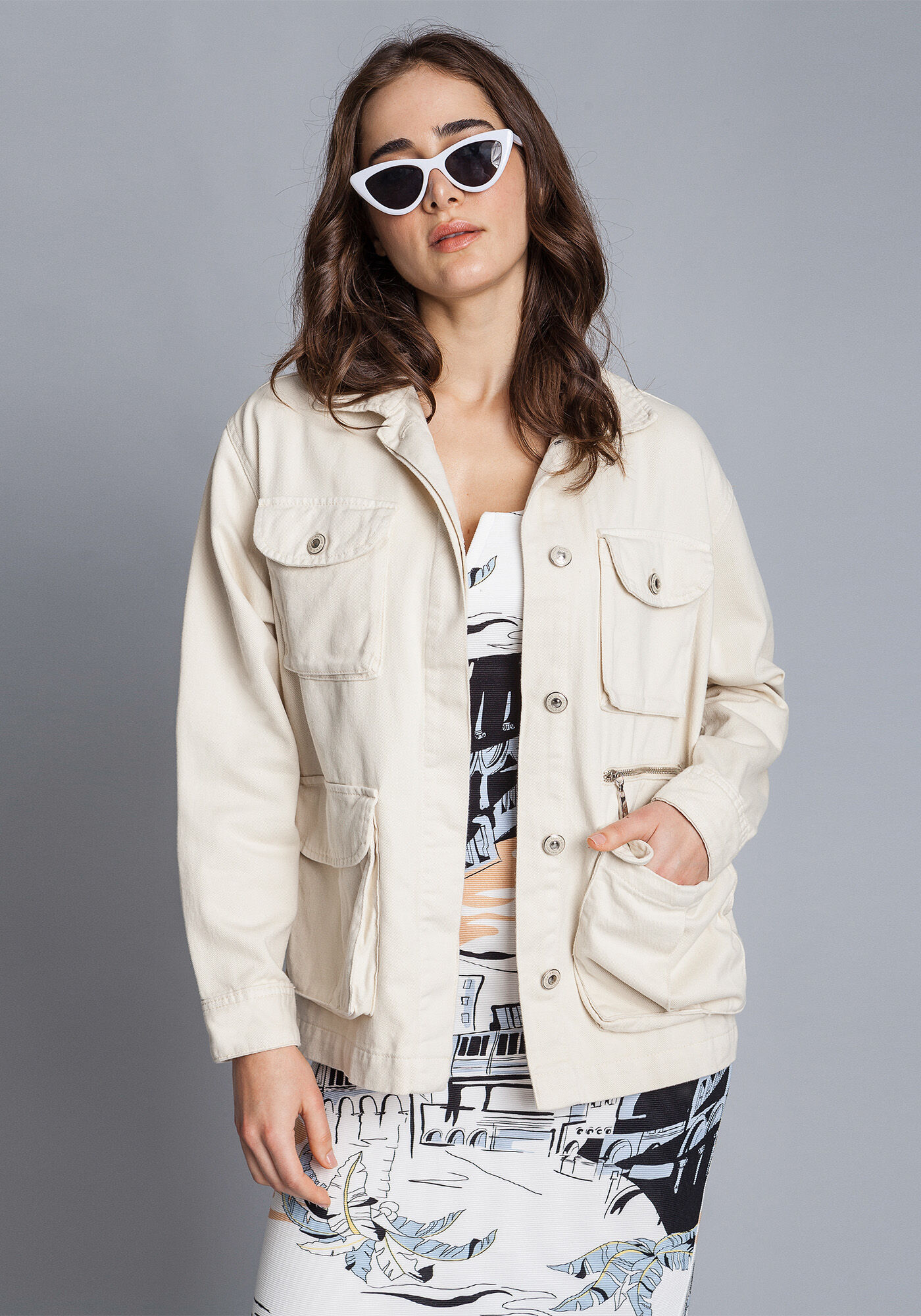 Jaqueta Manga Longa Sarja Utilit&aacute;ria, , large.