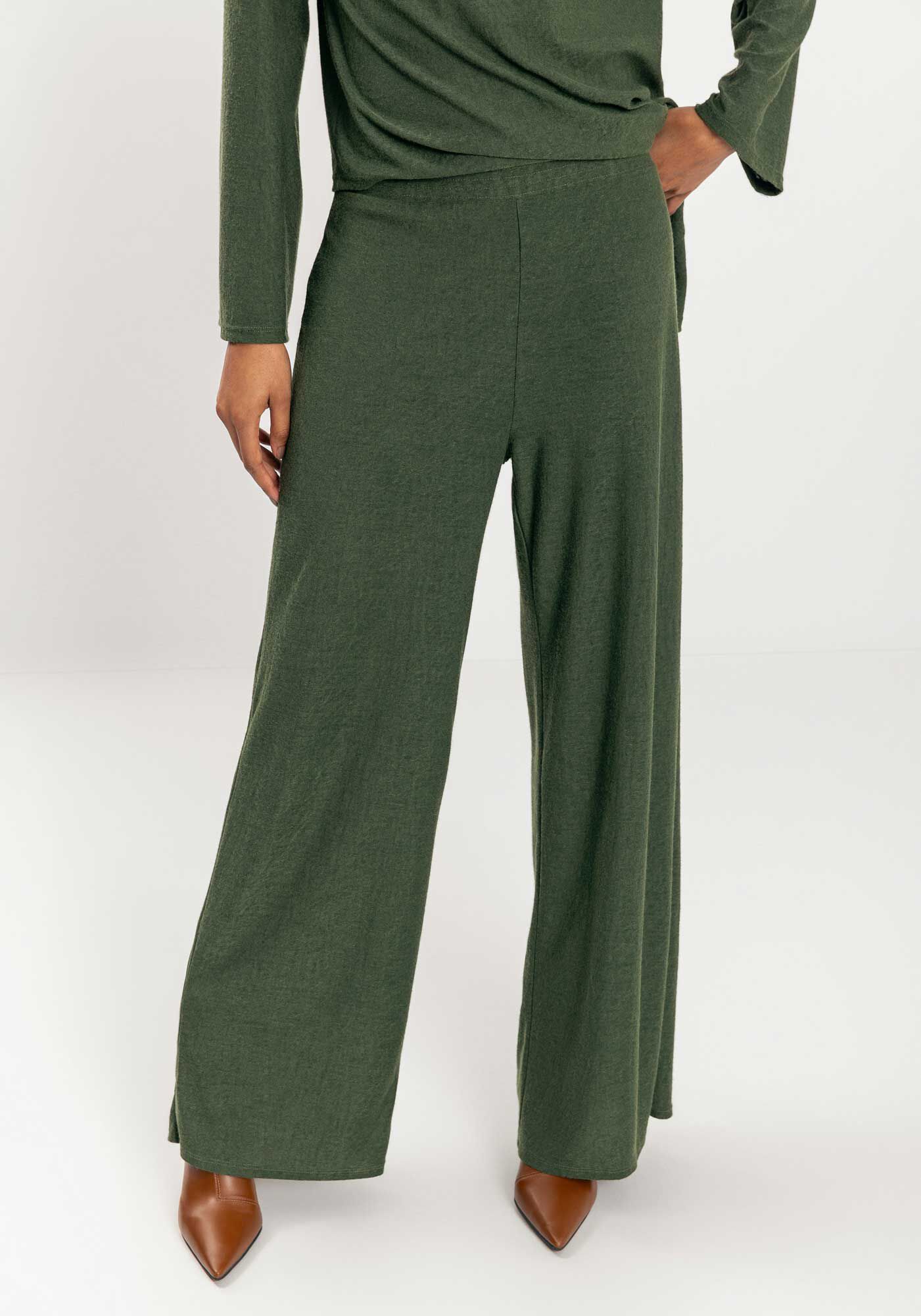 Cal&ccedil;a Pantalona De Cintura Alta Em Malha R&uacute;stica, VERDE COOPER, large.