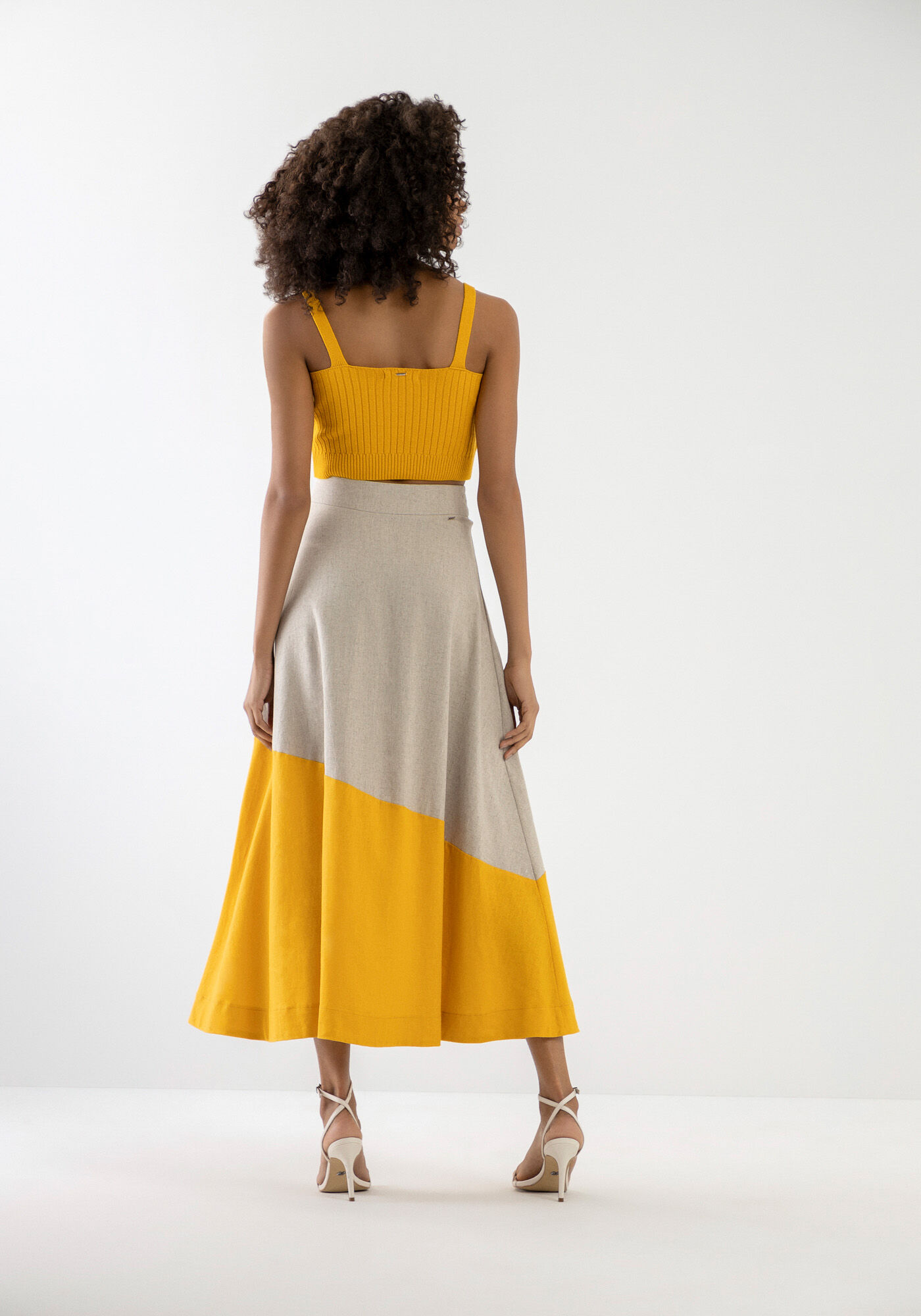 Saia Midi Evas&ecirc; Bicolor em Linho com Bolsos, , large.