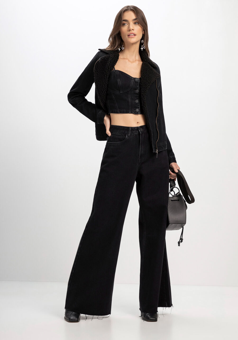 Jaqueta Jeans Gola em Pelo, . Jaqueta Jeans Gola em Pelo, , large.
