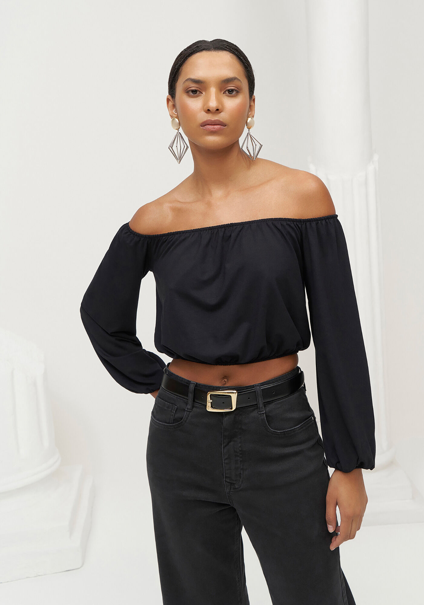 Blusa Manga Longa Cropped Ombro a Ombro, , large.