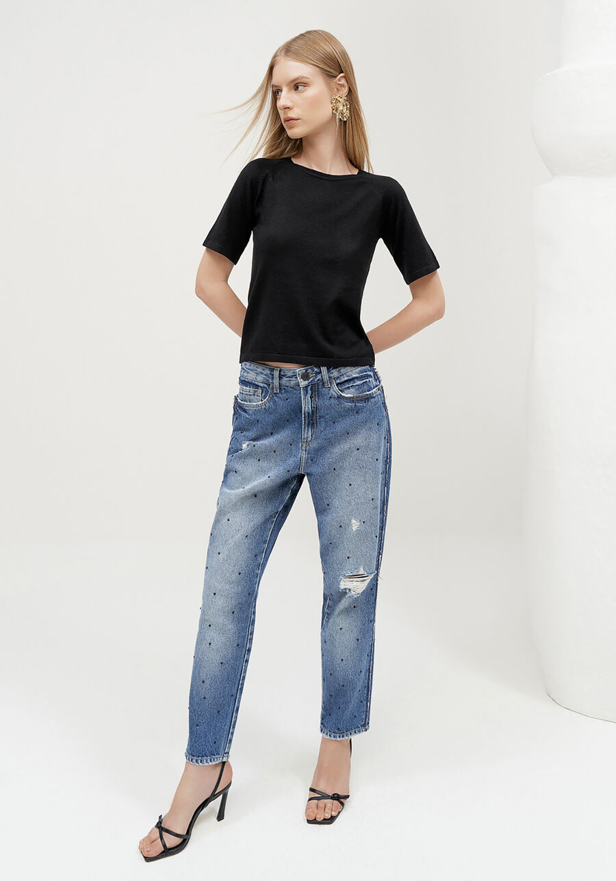 Blusa em Tricô com Manga Curta, . Blusa em Tricô com Manga Curta, , large.