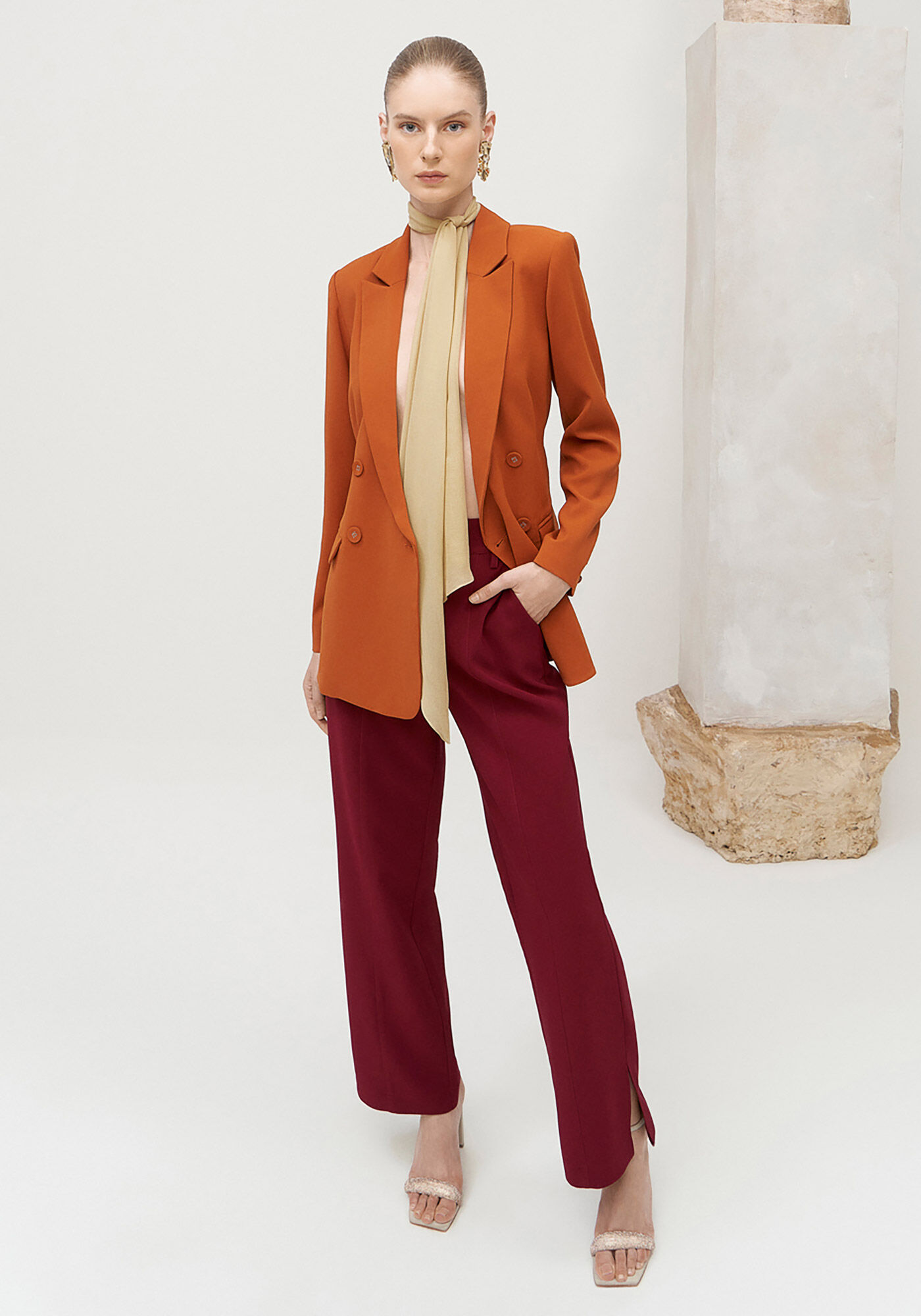 Blazer Alfaiataria com Cinto, LARANJA  RADIANTE, large.