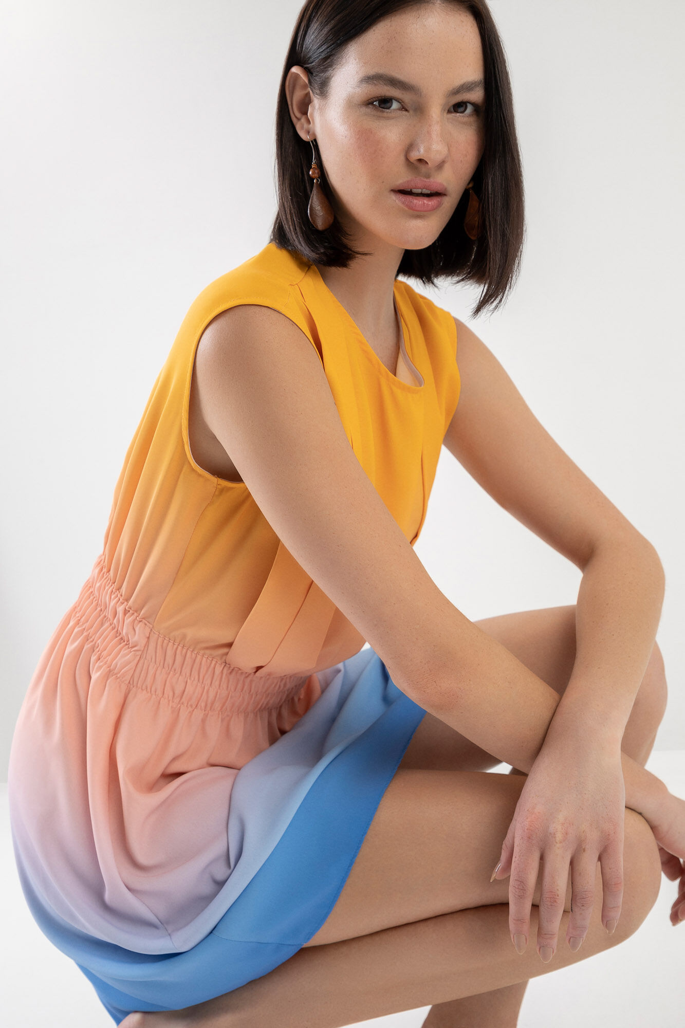 Vestido Curto Estampado com El&aacute;stico Cintura, , large.