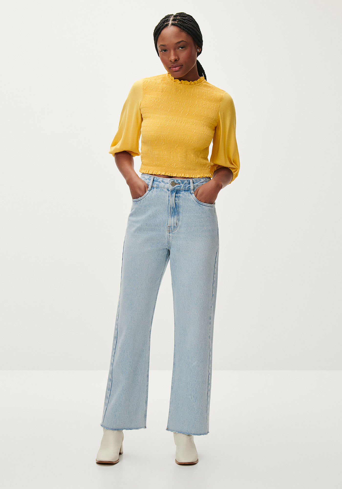 Blusa Manga 3/4 Bufante em Viscose com Lastex, , large.