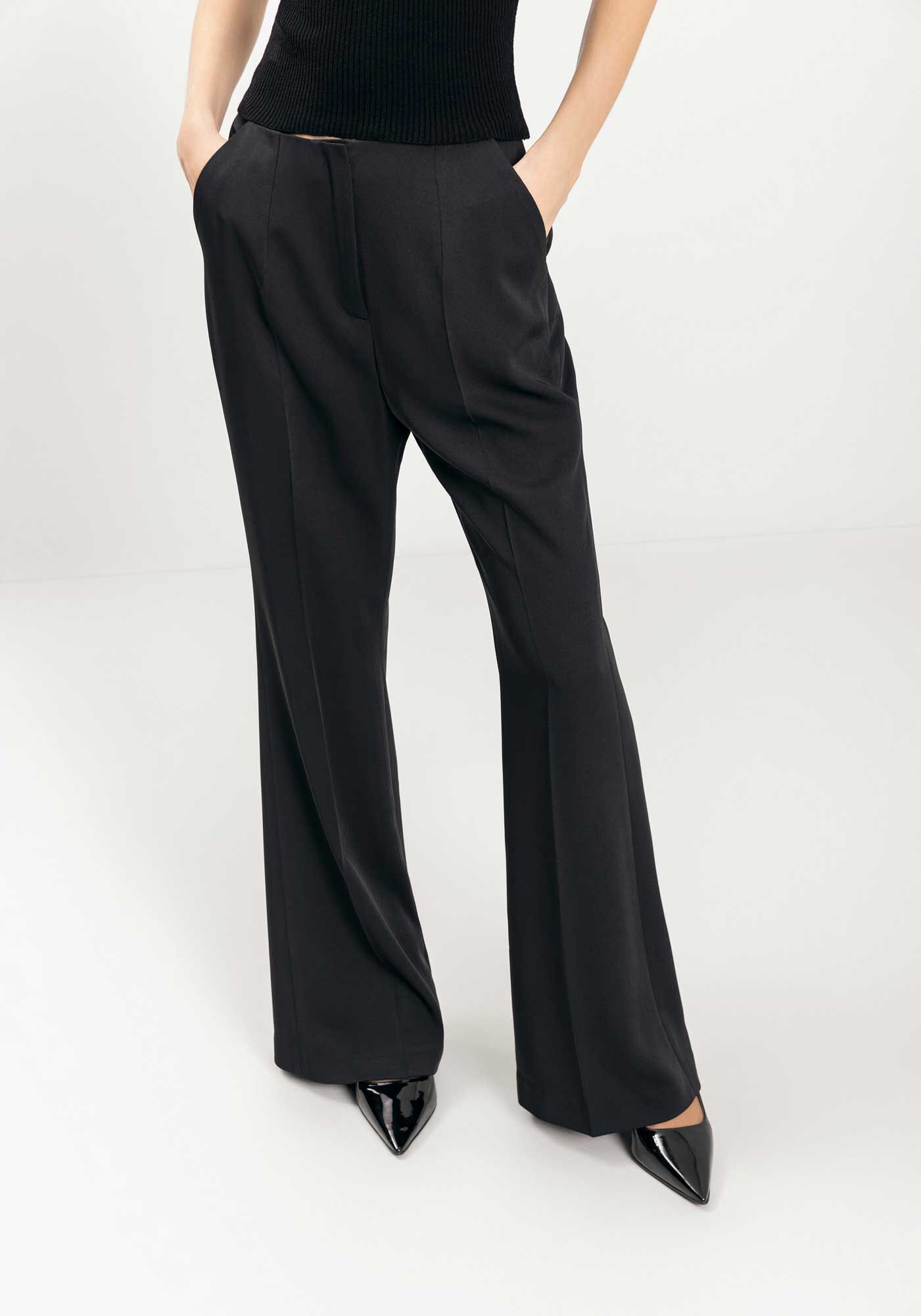 Cal&ccedil;a Reta Com Cintura Alta E Vincos, , large.