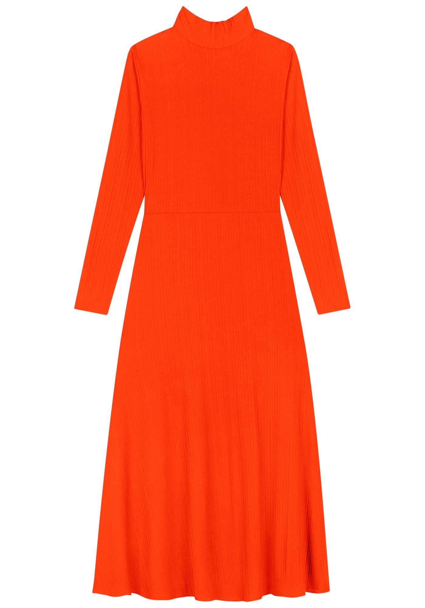 Vestido Midi Ch&aacute; Em Malha Canelada Com Abertura Nas Costas, LARANJA TOMILHO, large.