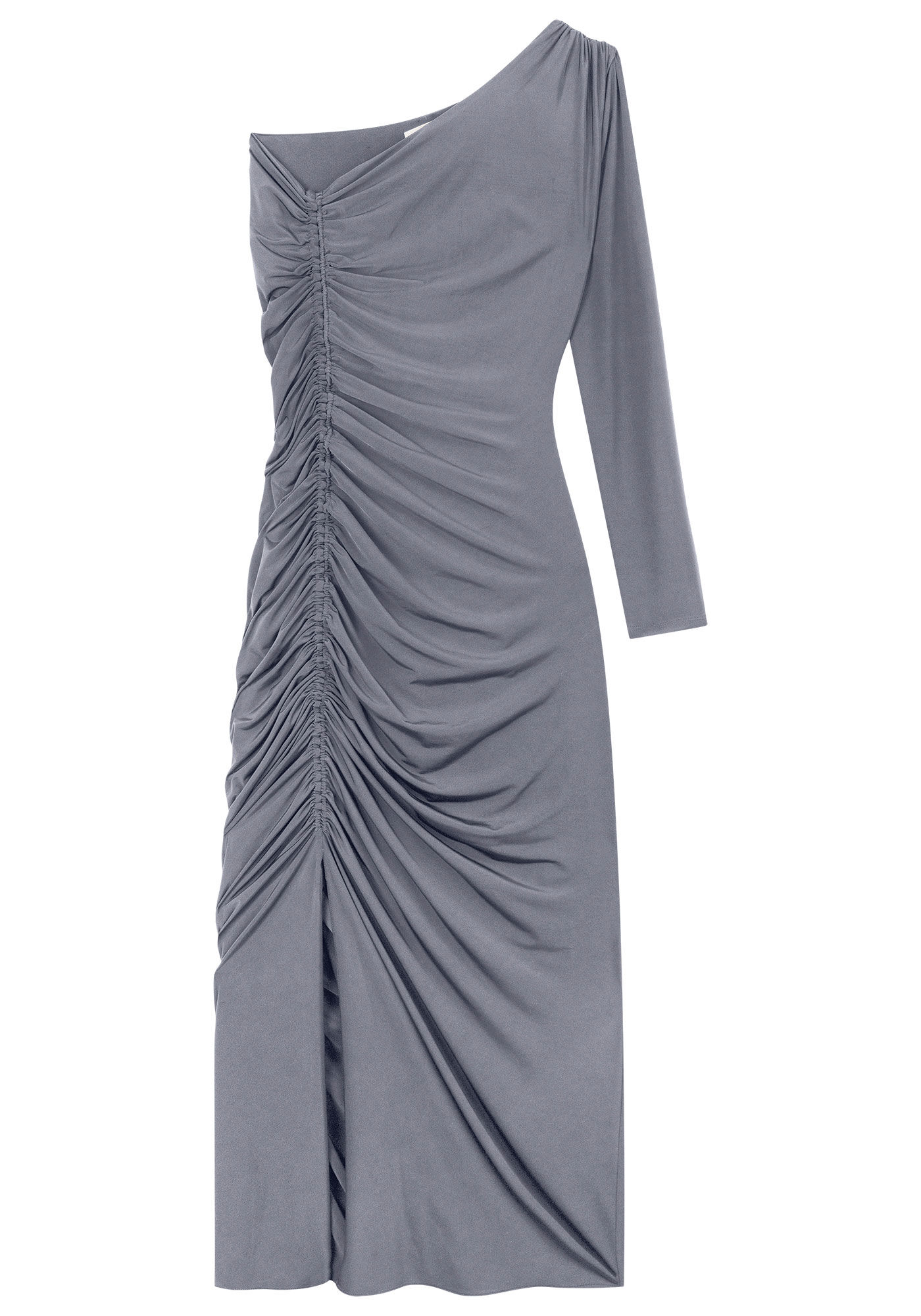 Vestido Midi Ombro S&oacute; Manga Longa Franzido, , large.