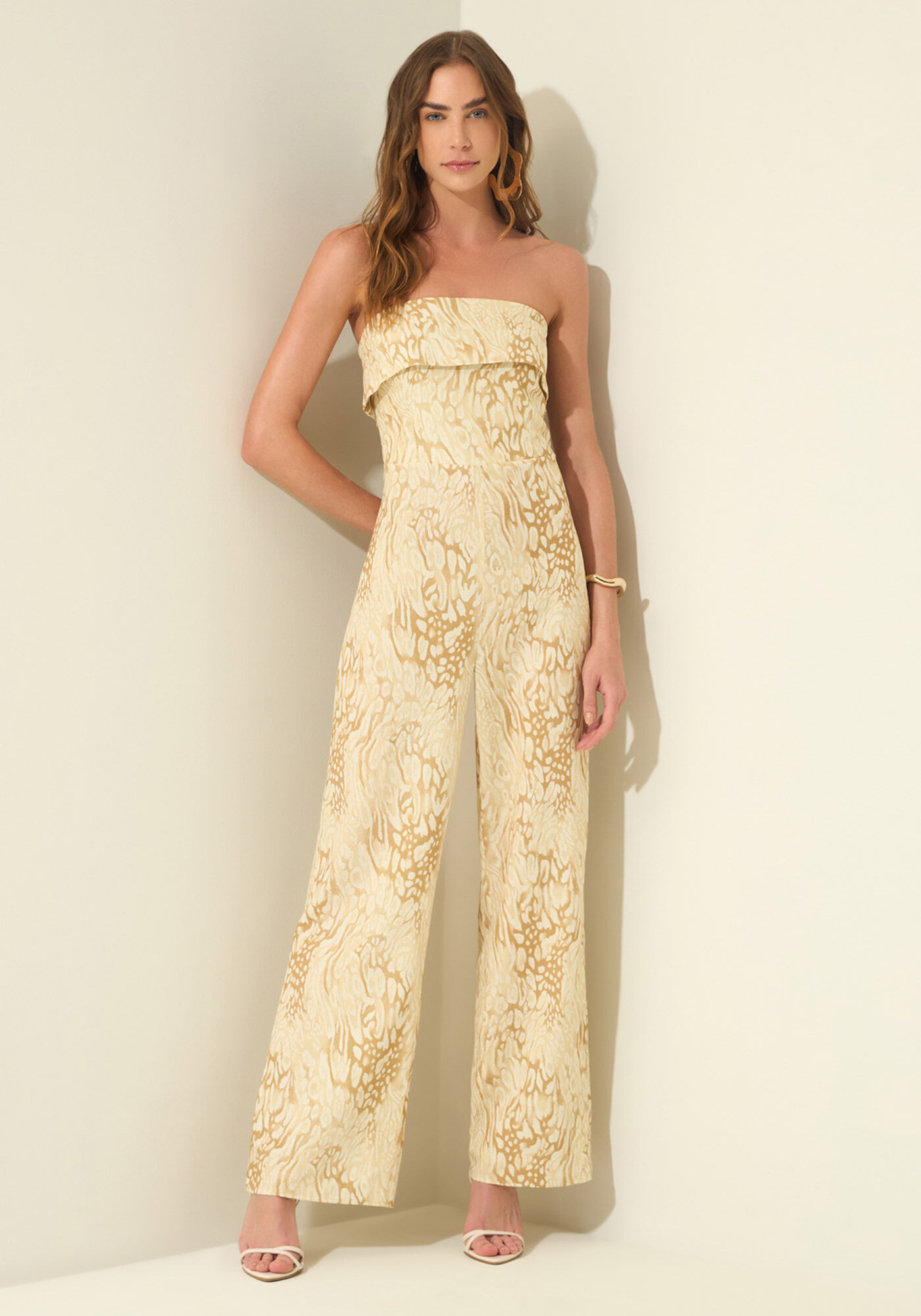 Macac&atilde;o Longo Estampado Sem Al&ccedil;as Com Linho, JAGUATIRICA BEGE, large.