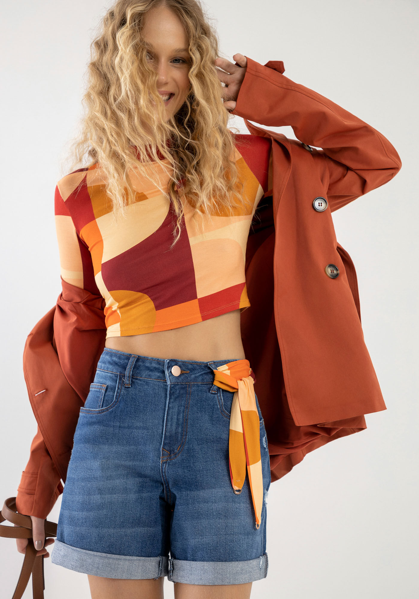 Blusa Cropped Estampada com Manga 3/4, , large.