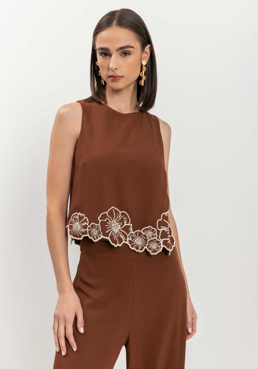 Blusa Curta Com Barra Bordada Em Viscose, . Blusa Curta Com Barra Bordada Em Viscose, , large.