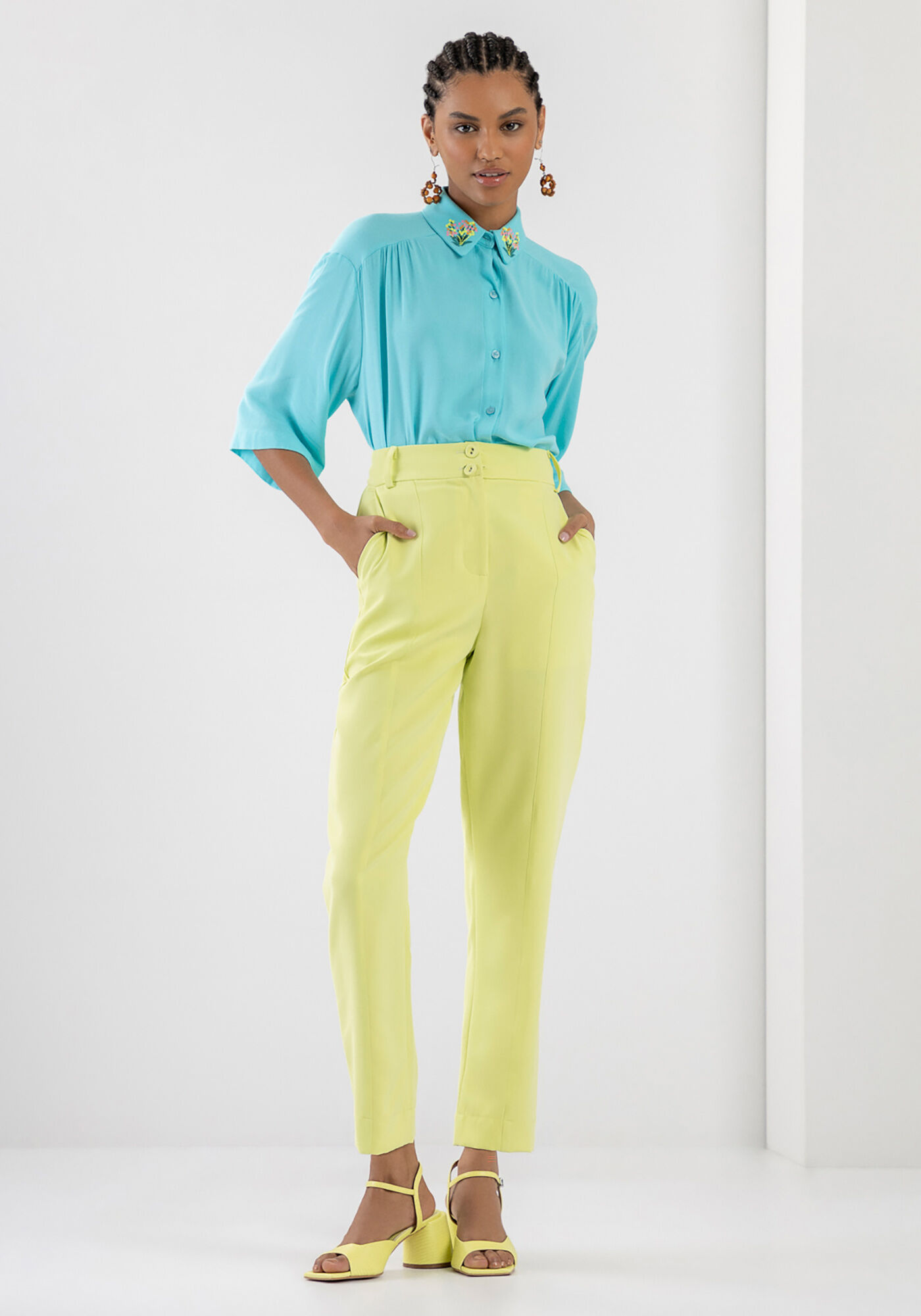 Cal&ccedil;a Reta Alfaiataria com Cintura Alta, , large.