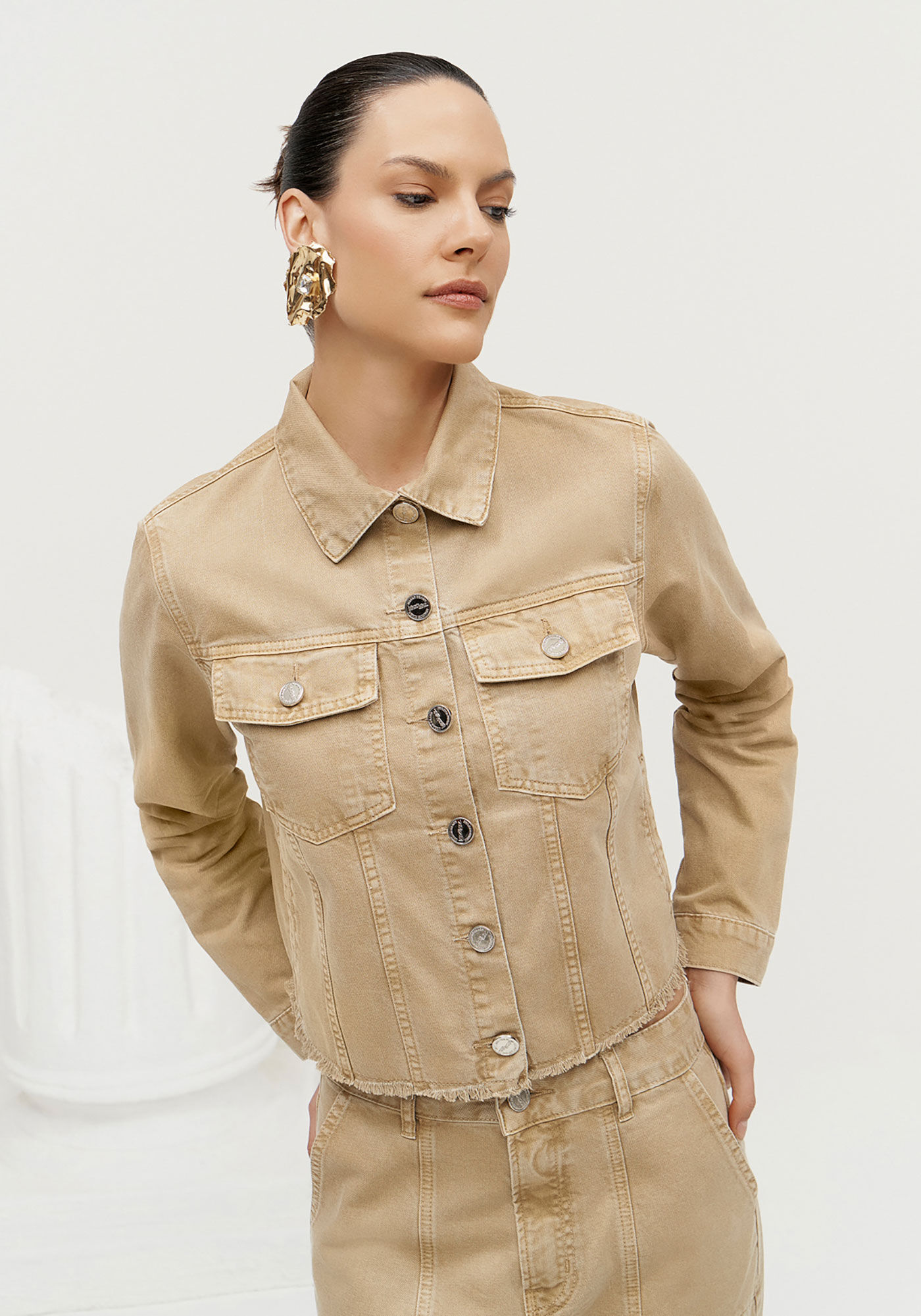 Jaqueta Sarja Estonada com Barra Desfiada, , large.